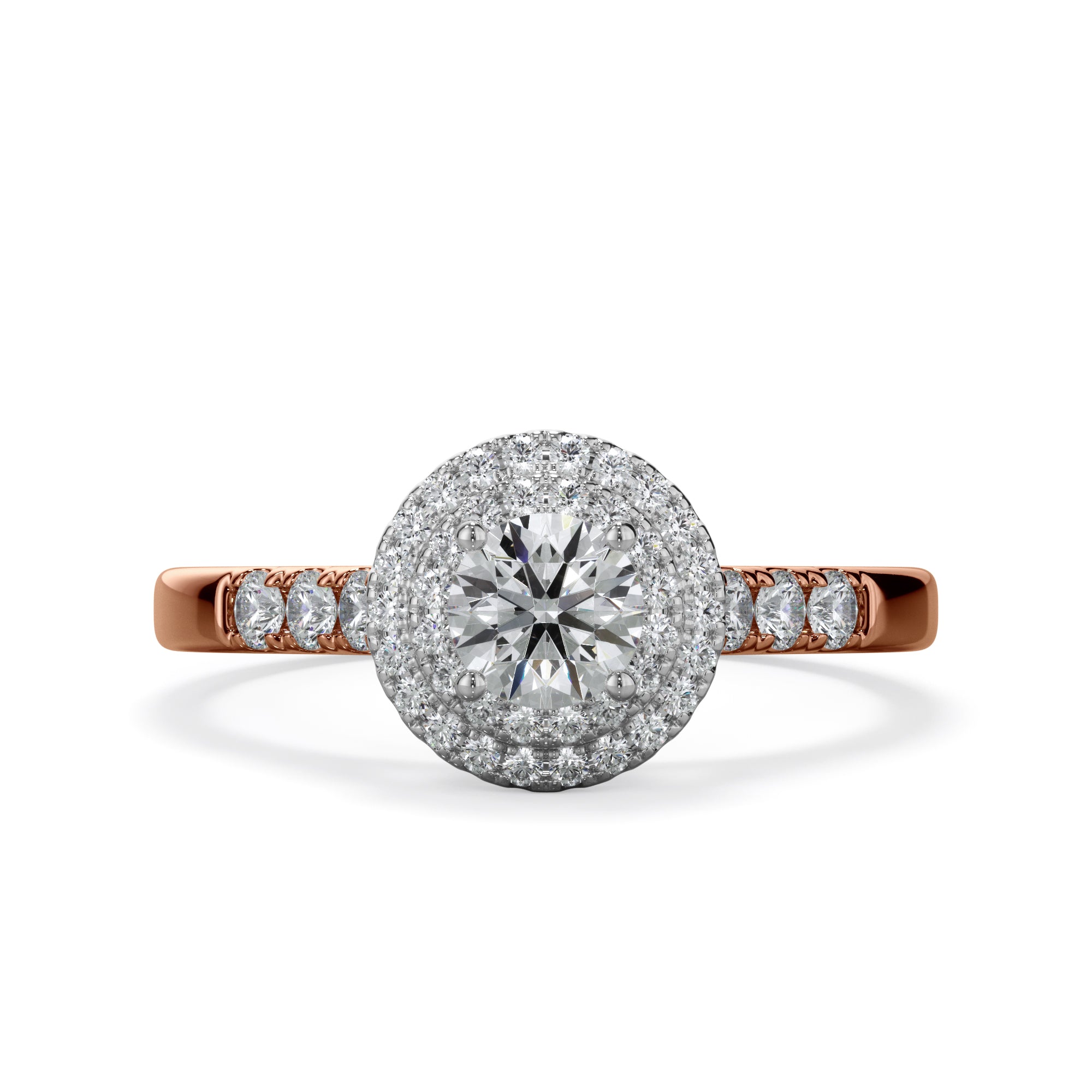 Dahlia 18k Rose Gold 0.80ct Double Halo Round Brilliant LAB Grown Bloom Diamond Ring
