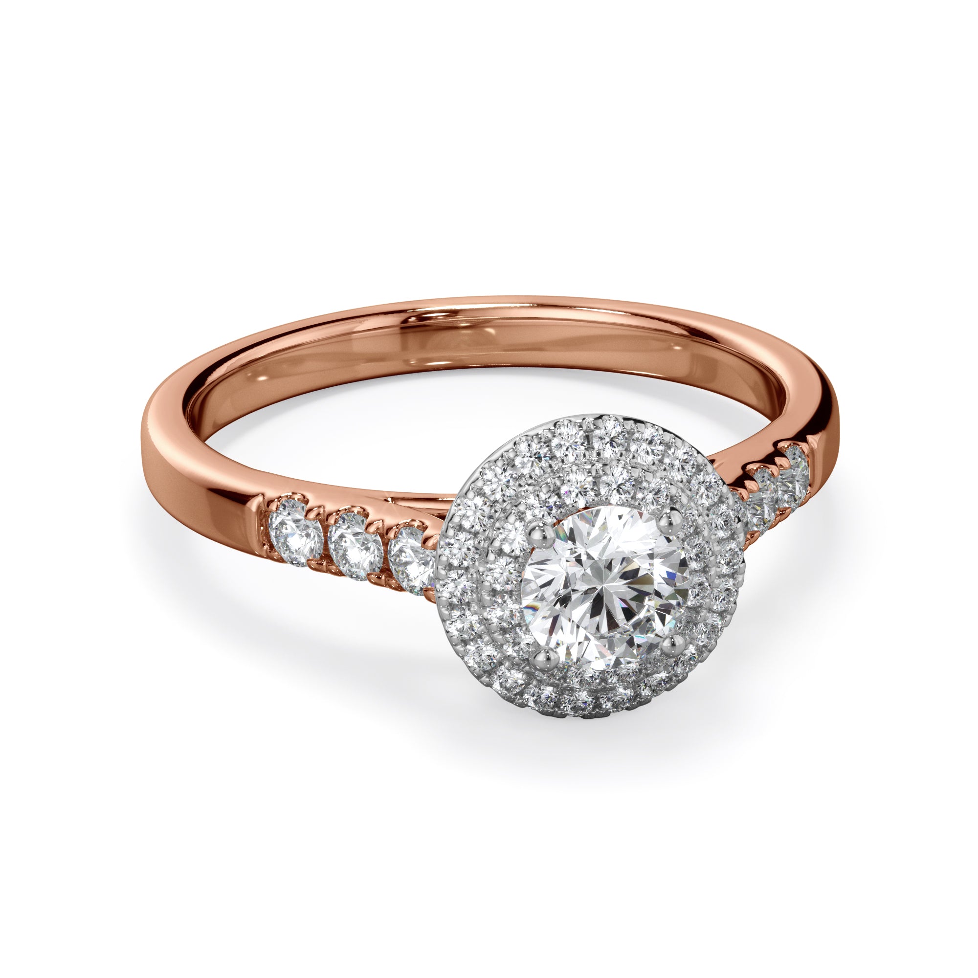 Dahlia 18k Rose Gold 0.80ct Double Halo Round Brilliant LAB Grown Bloom Diamond Ring
