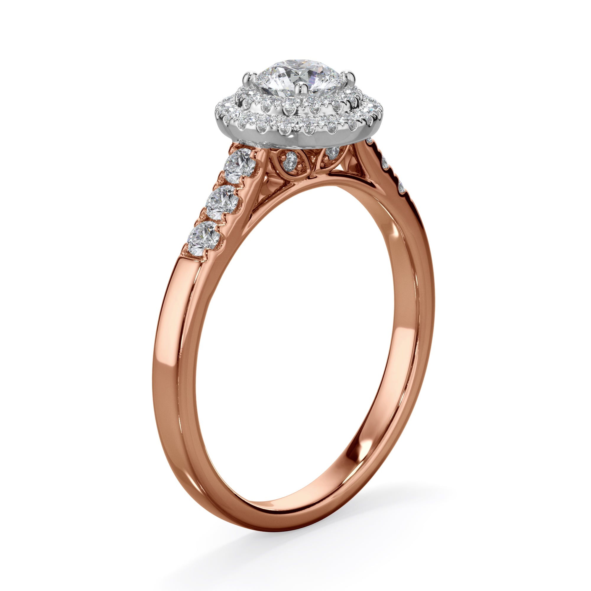 Dahlia 18k Rose Gold 0.80ct Double Halo Round Brilliant LAB Grown Bloom Diamond Ring