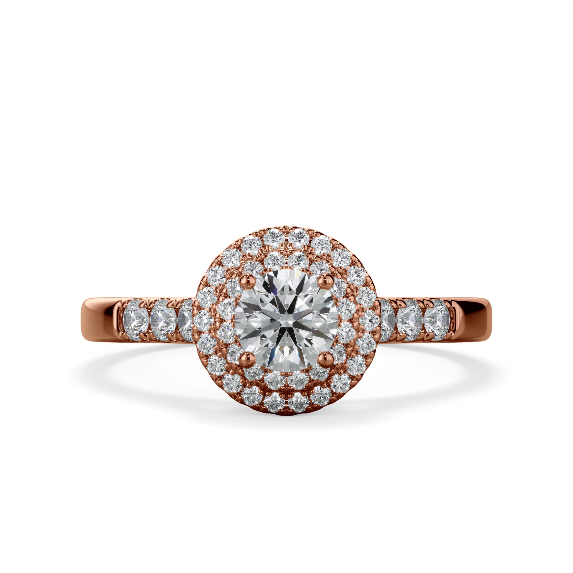 Dahlia 18k Rose Gold 0.80ct Double Halo Round Brilliant LAB Grown Bloom Diamond Ring