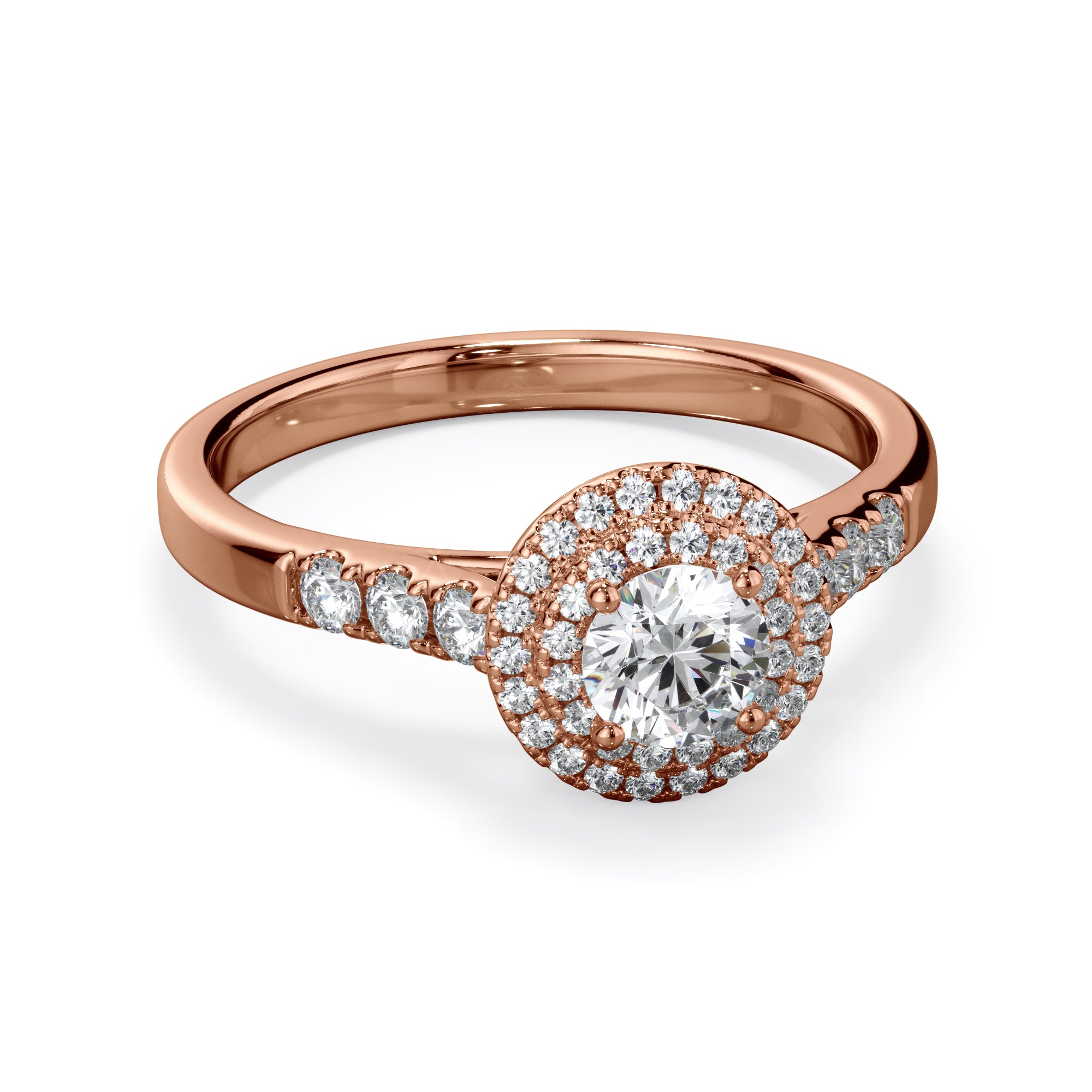 Dahlia 18k Rose Gold 0.80ct Double Halo Round Brilliant LAB Grown Bloom Diamond Ring