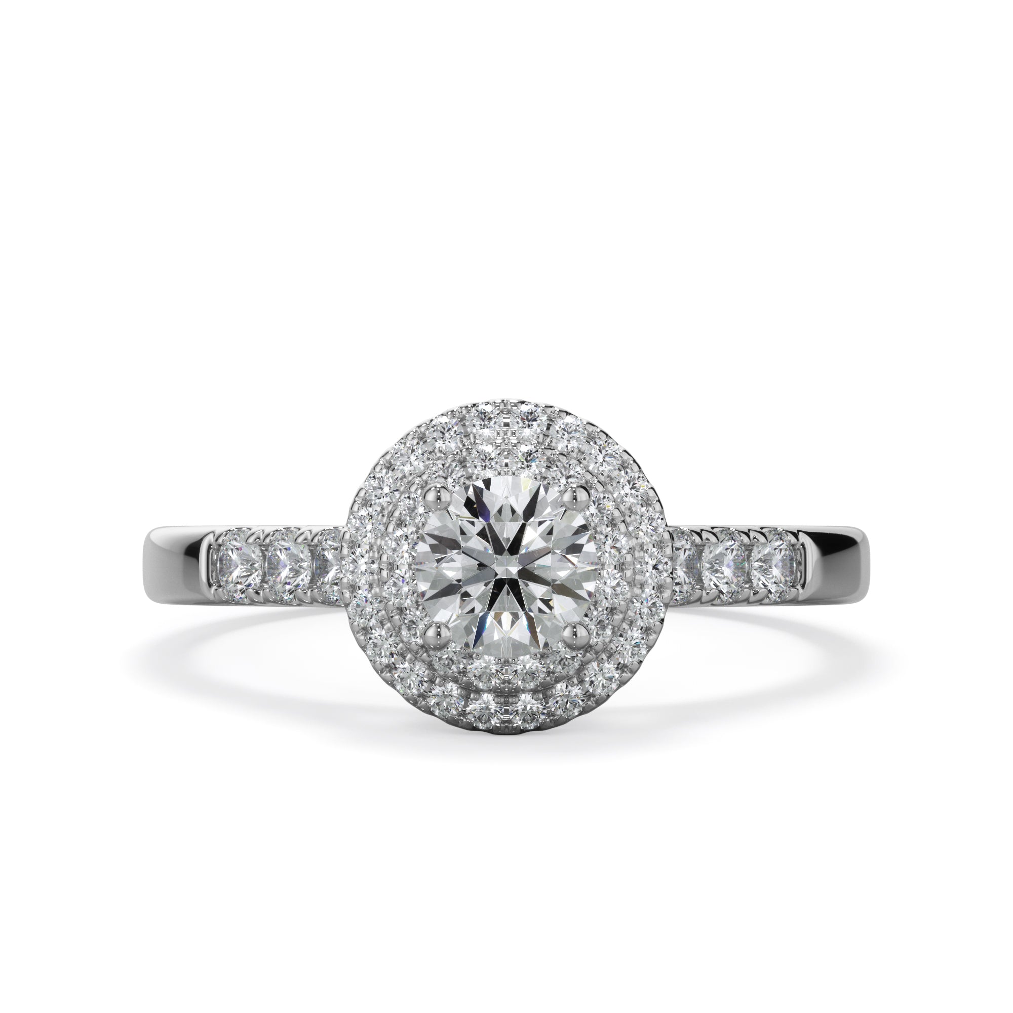 Dahlia Platinum 0.80ct Double Halo Round Brilliant LAB Grown Bloom Diamond Ring