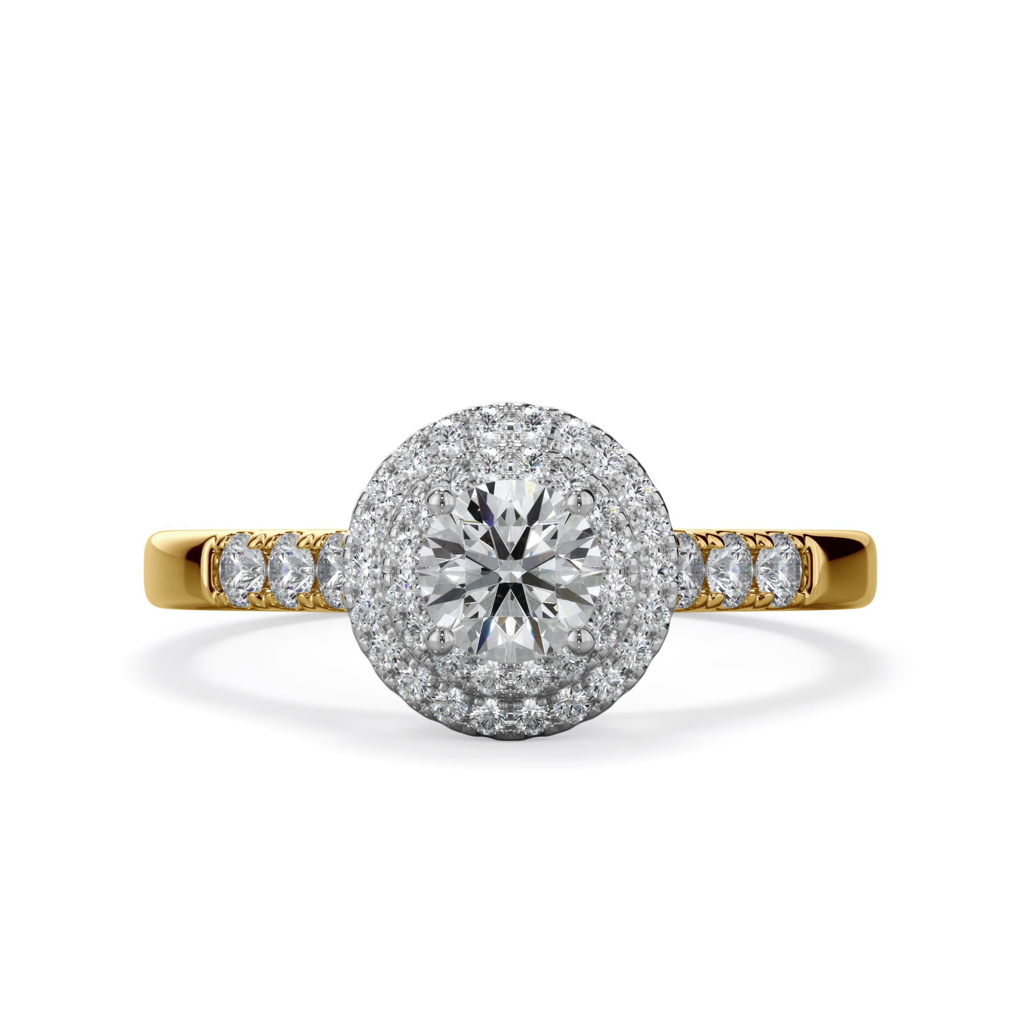 Dahlia 18k Yellow Gold 0.80ct Double Halo Round Brilliant LAB Grown Bloom Diamond Ring