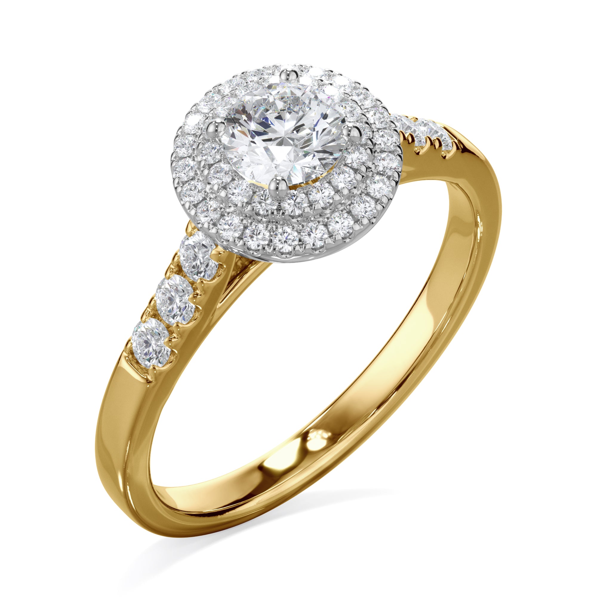 Dahlia 18k Yellow Gold 0.80ct Double Halo Round Brilliant LAB Grown Bloom Diamond Ring