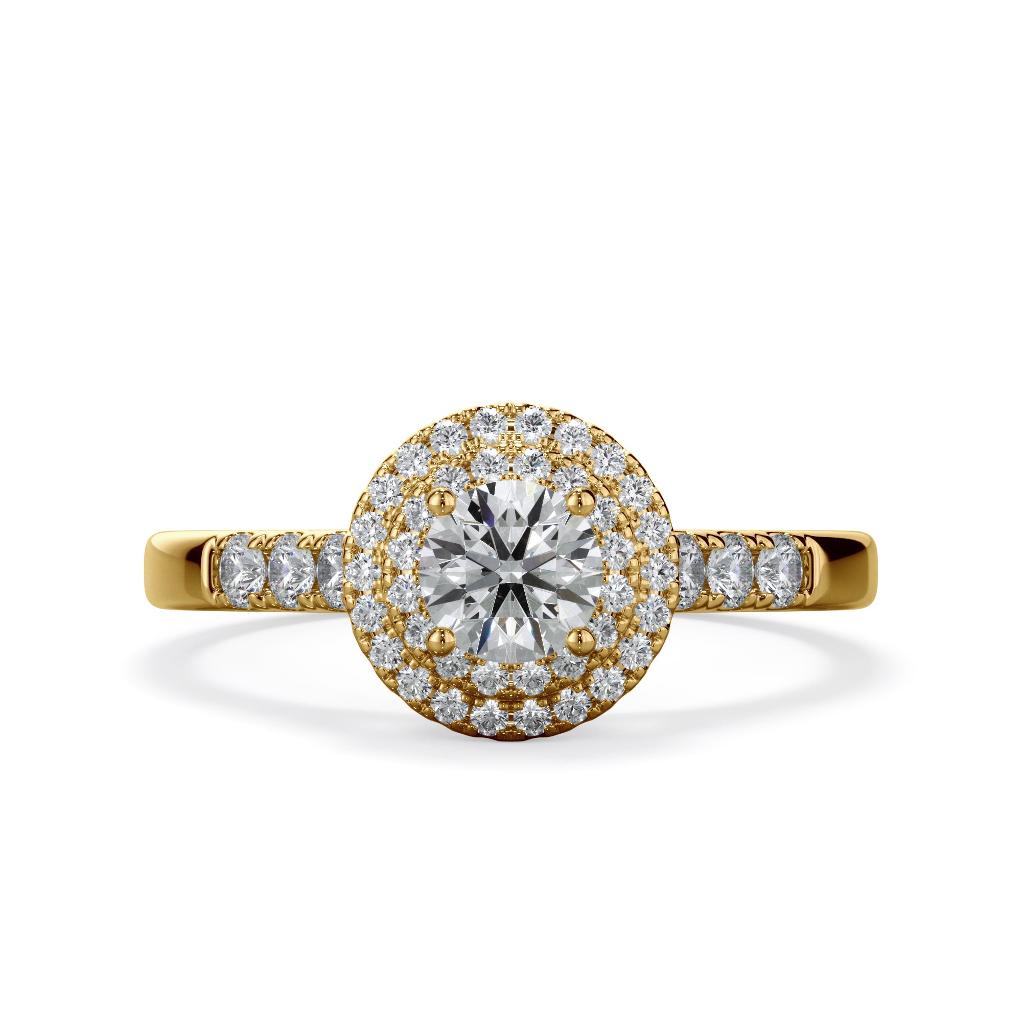 Dahlia 18k Yellow Gold 0.80ct Double Halo Round Brilliant LAB Grown Bloom Diamond Ring