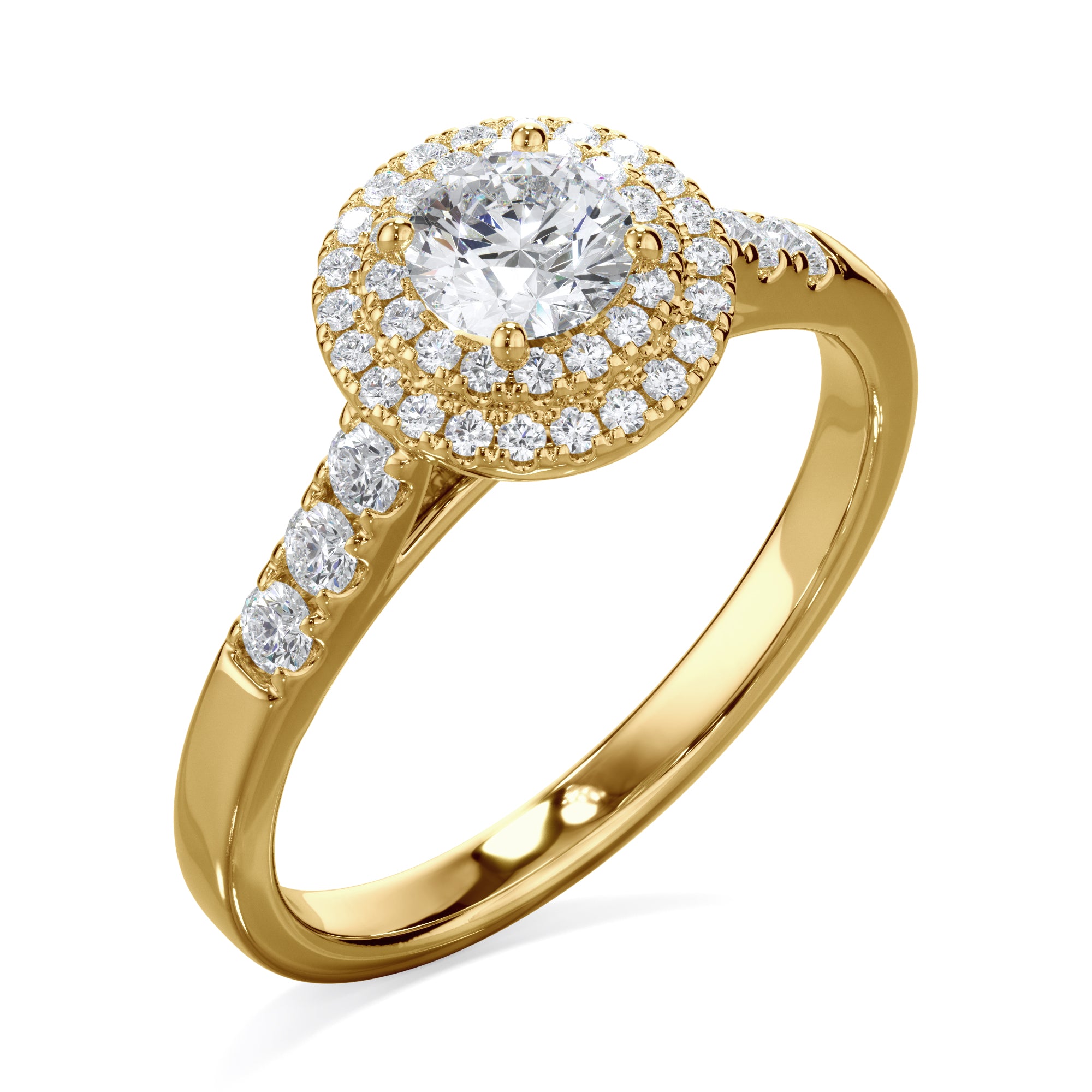 Dahlia 18k Yellow Gold 0.80ct Double Halo Round Brilliant LAB Grown Bloom Diamond Ring