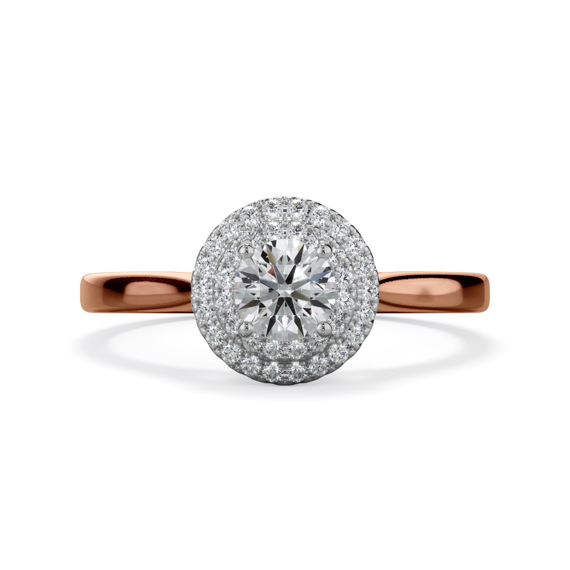 Dahlia 18k Rose Gold 0.60ct Double Halo Round Brilliant LAB Grown Bloom Diamond Ring