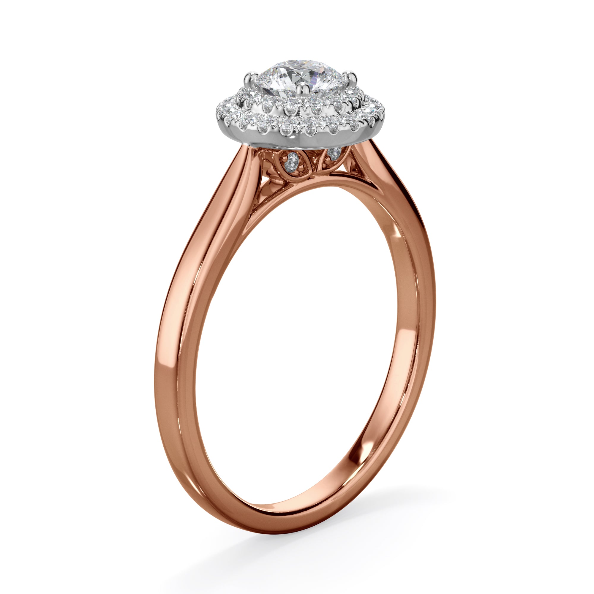 Dahlia 18k Rose Gold 0.60ct Double Halo Round Brilliant LAB Grown Bloom Diamond Ring