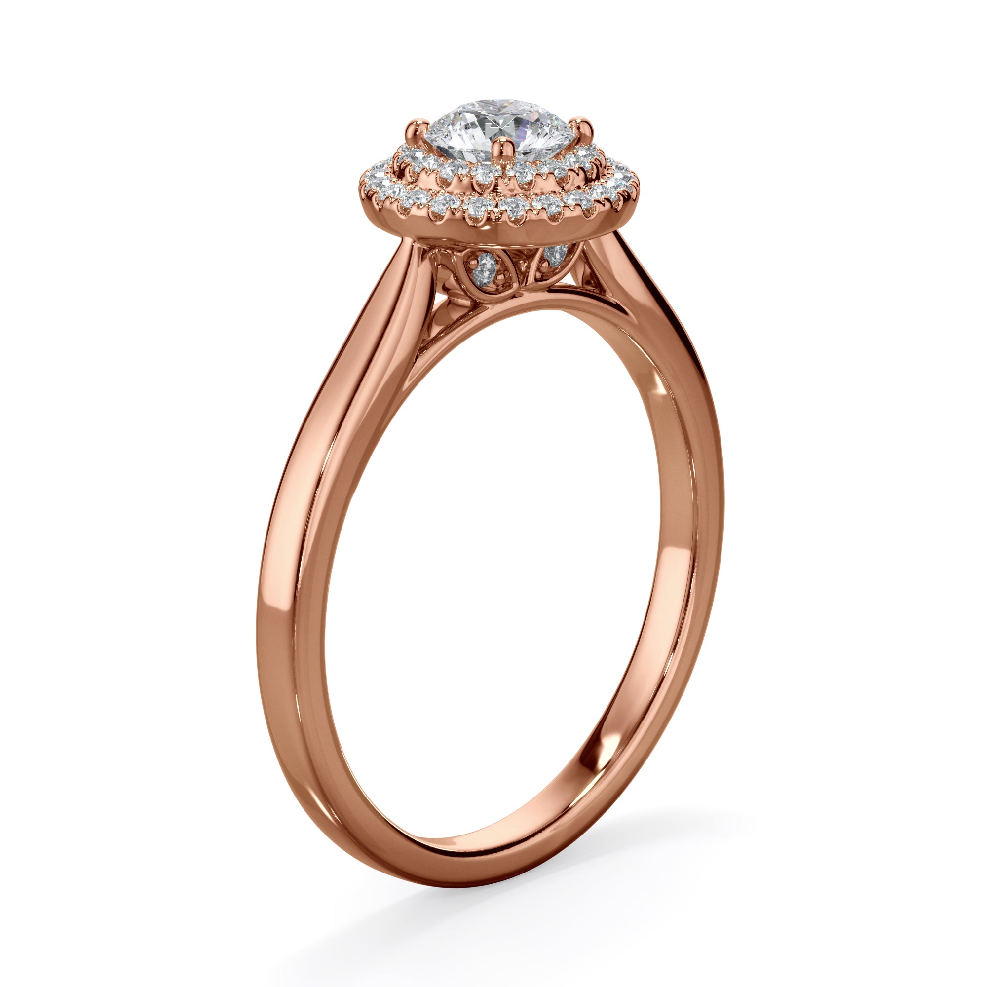 Dahlia 18k Rose Gold 0.60ct Double Halo Round Brilliant LAB Grown Bloom Diamond Ring