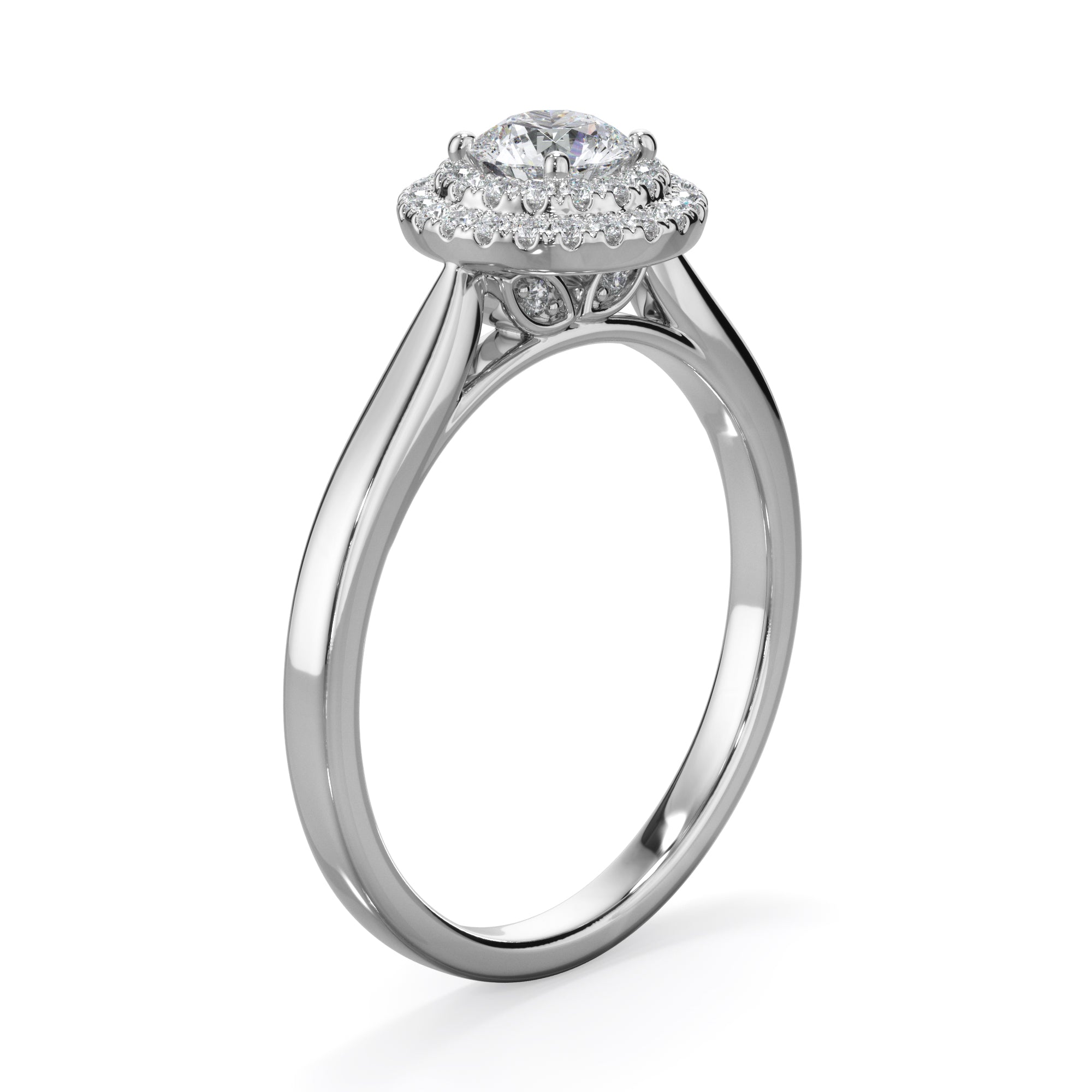 Dahlia Platinum 0.60ct Double Halo Round Brilliant LAB Grown Bloom Diamond Ring