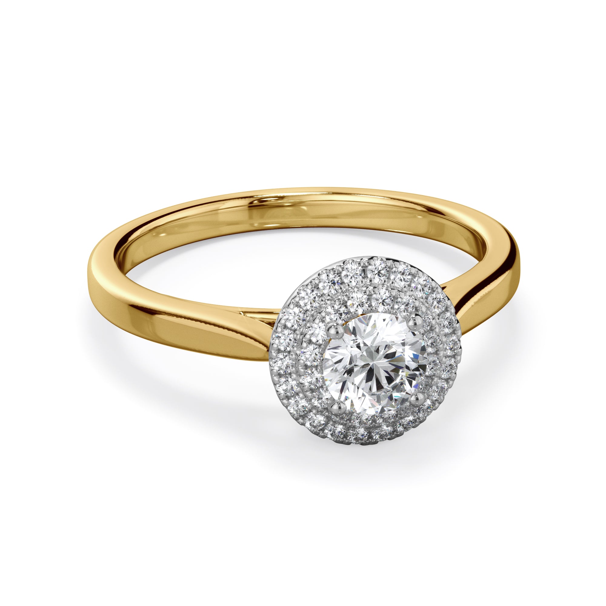 Dahlia 18k Yellow Gold 0.60ct Double Halo Round Brilliant LAB Grown Bloom Diamond Ring
