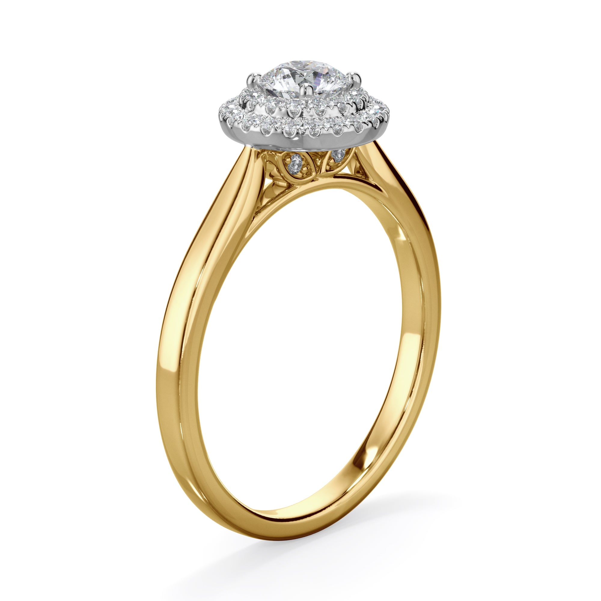 Dahlia 18k Yellow Gold 0.60ct Double Halo Round Brilliant LAB Grown Bloom Diamond Ring