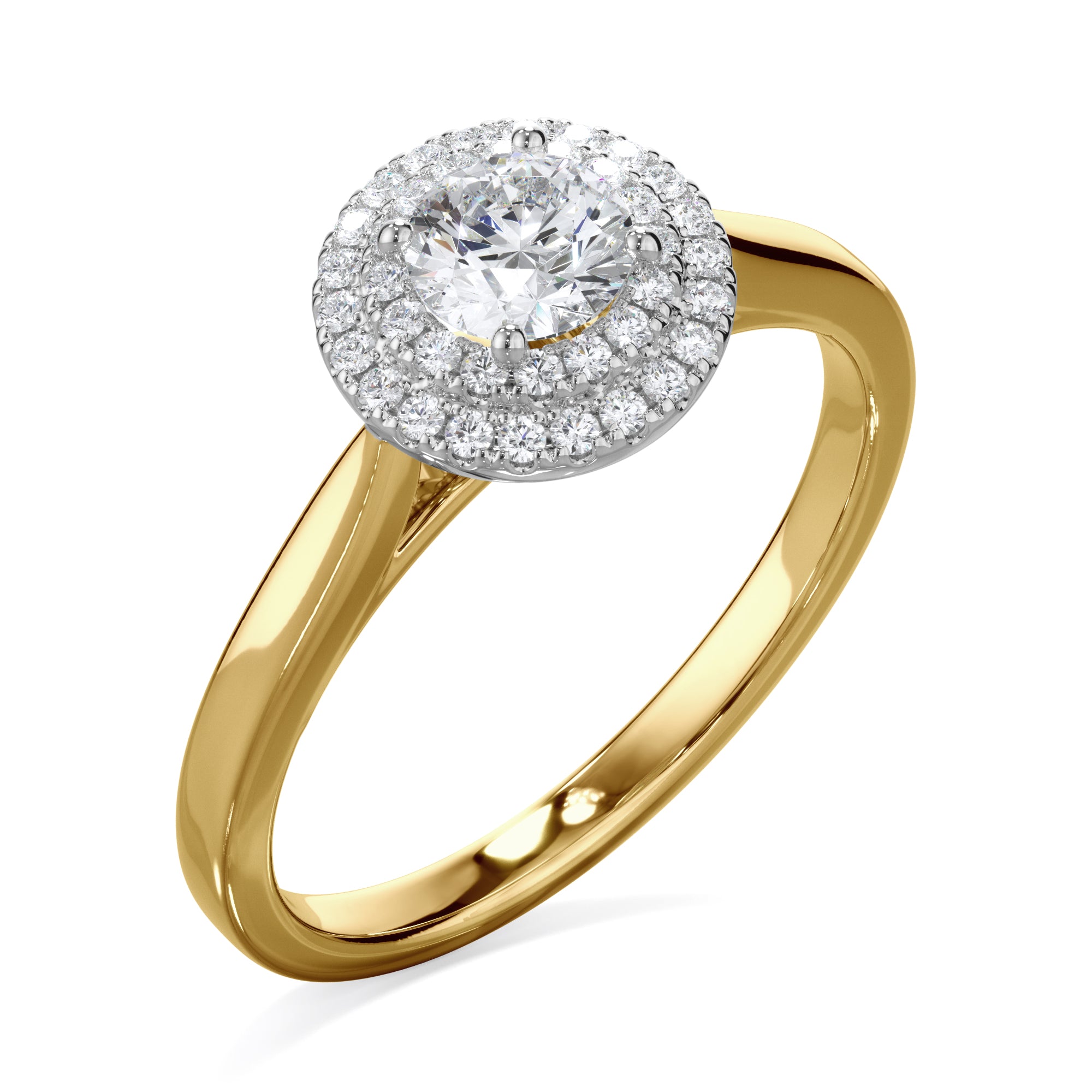 Dahlia 18k Yellow Gold 0.60ct Double Halo Round Brilliant LAB Grown Bloom Diamond Ring