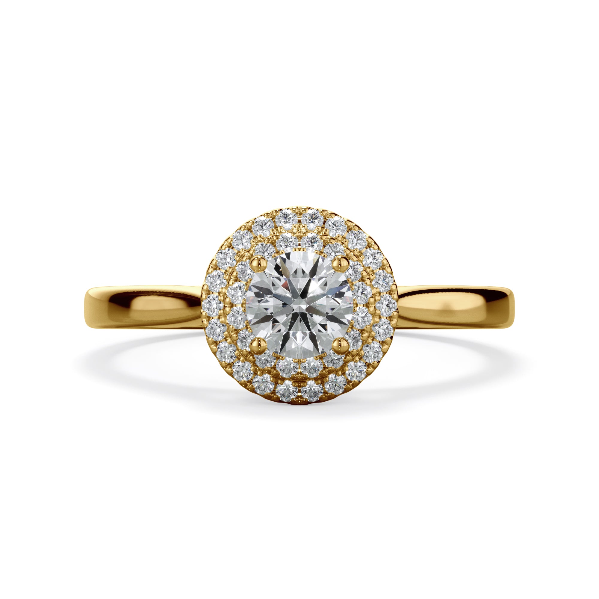 Dahlia 18k Yellow Gold 0.60ct Double Halo Round Brilliant LAB Grown Bloom Diamond Ring