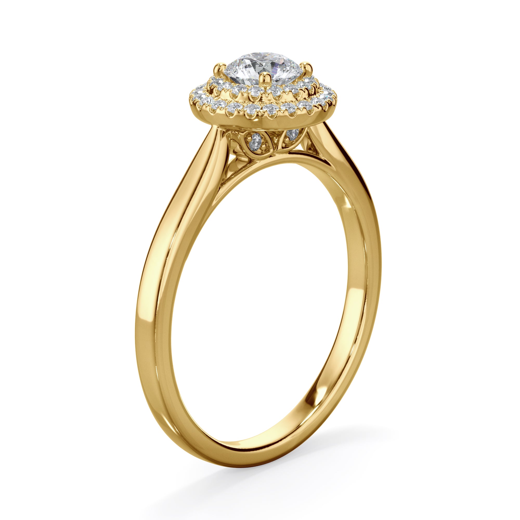 Dahlia 18k Yellow Gold 0.60ct Double Halo Round Brilliant LAB Grown Bloom Diamond Ring