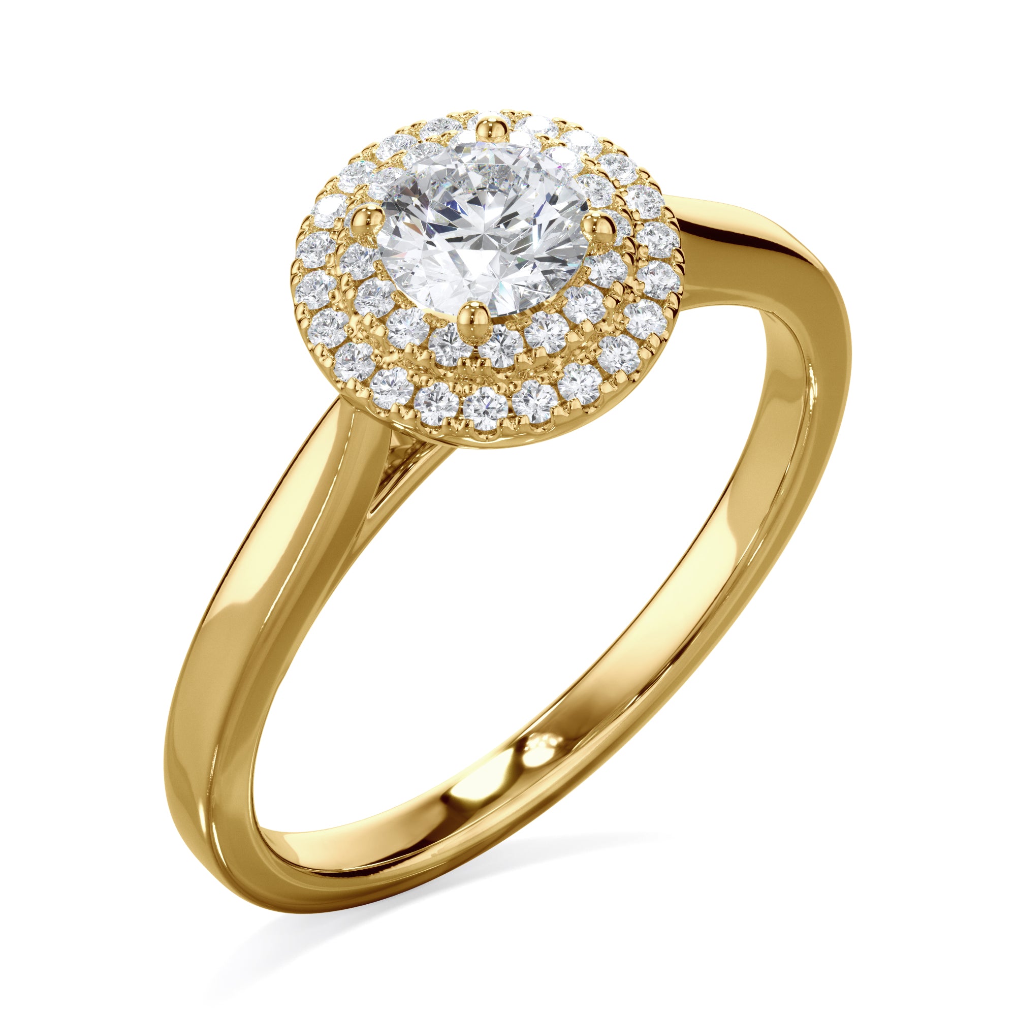 Dahlia 18k Yellow Gold 0.60ct Double Halo Round Brilliant LAB Grown Bloom Diamond Ring