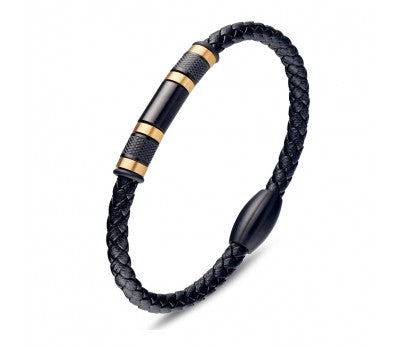 Plaited Black Leather Bracelet