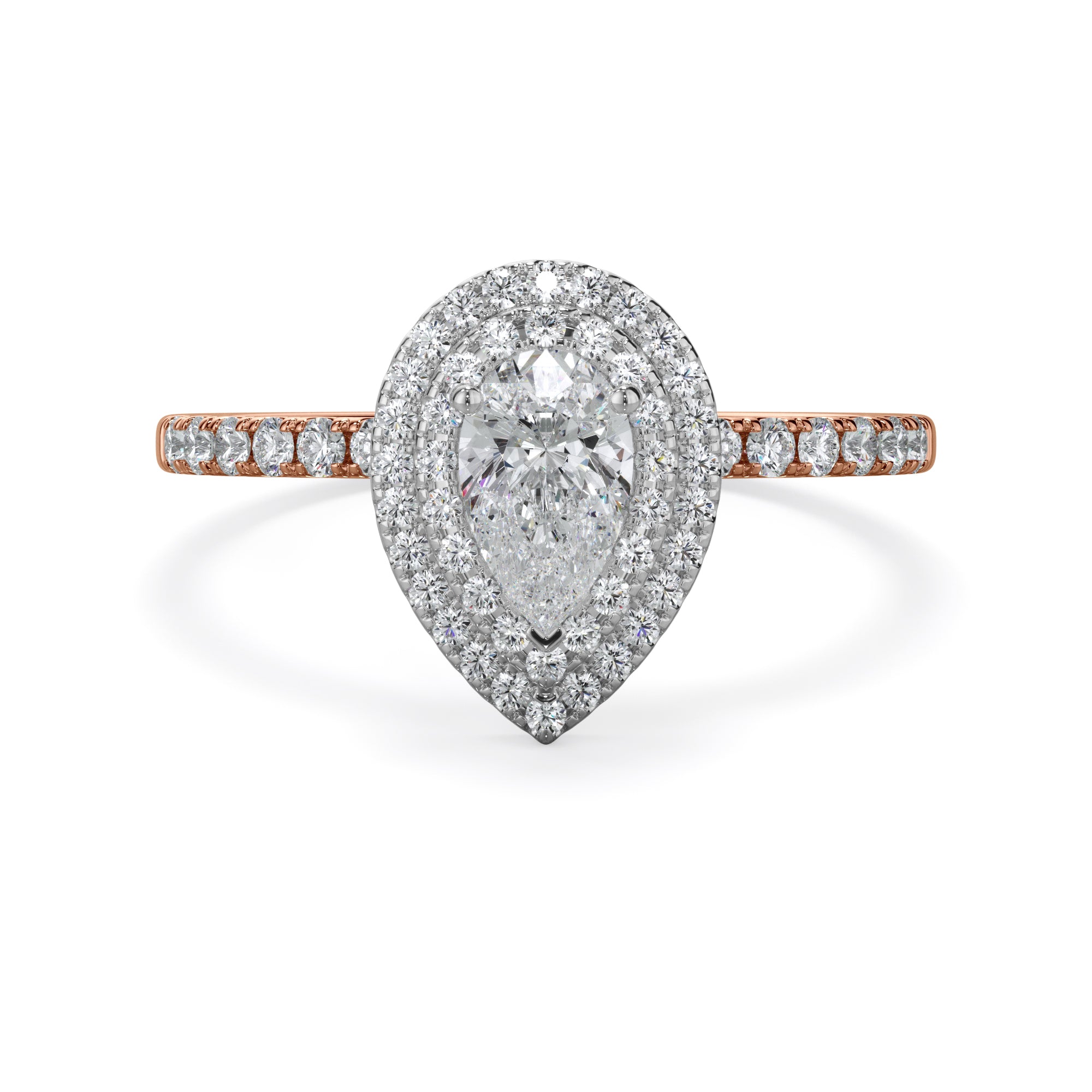 Tulip 18k Rose Gold Doube Halo Pear Cut LAB Grown Bloom Diamond Ring