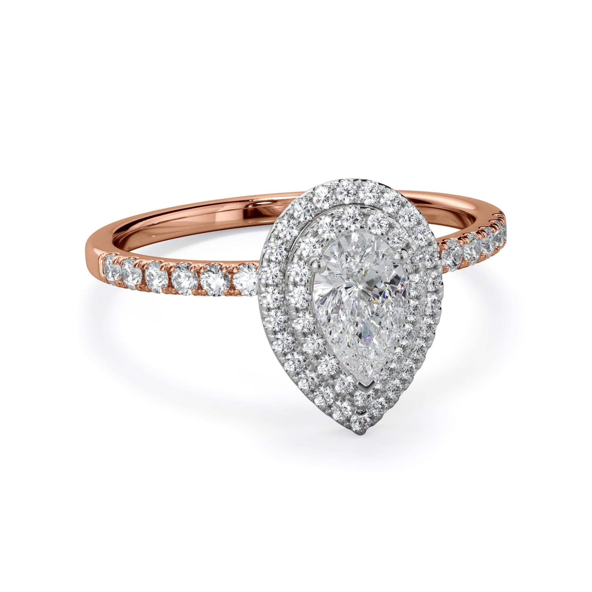 Tulip 18k Rose Gold Doube Halo Pear Cut LAB Grown Bloom Diamond Ring