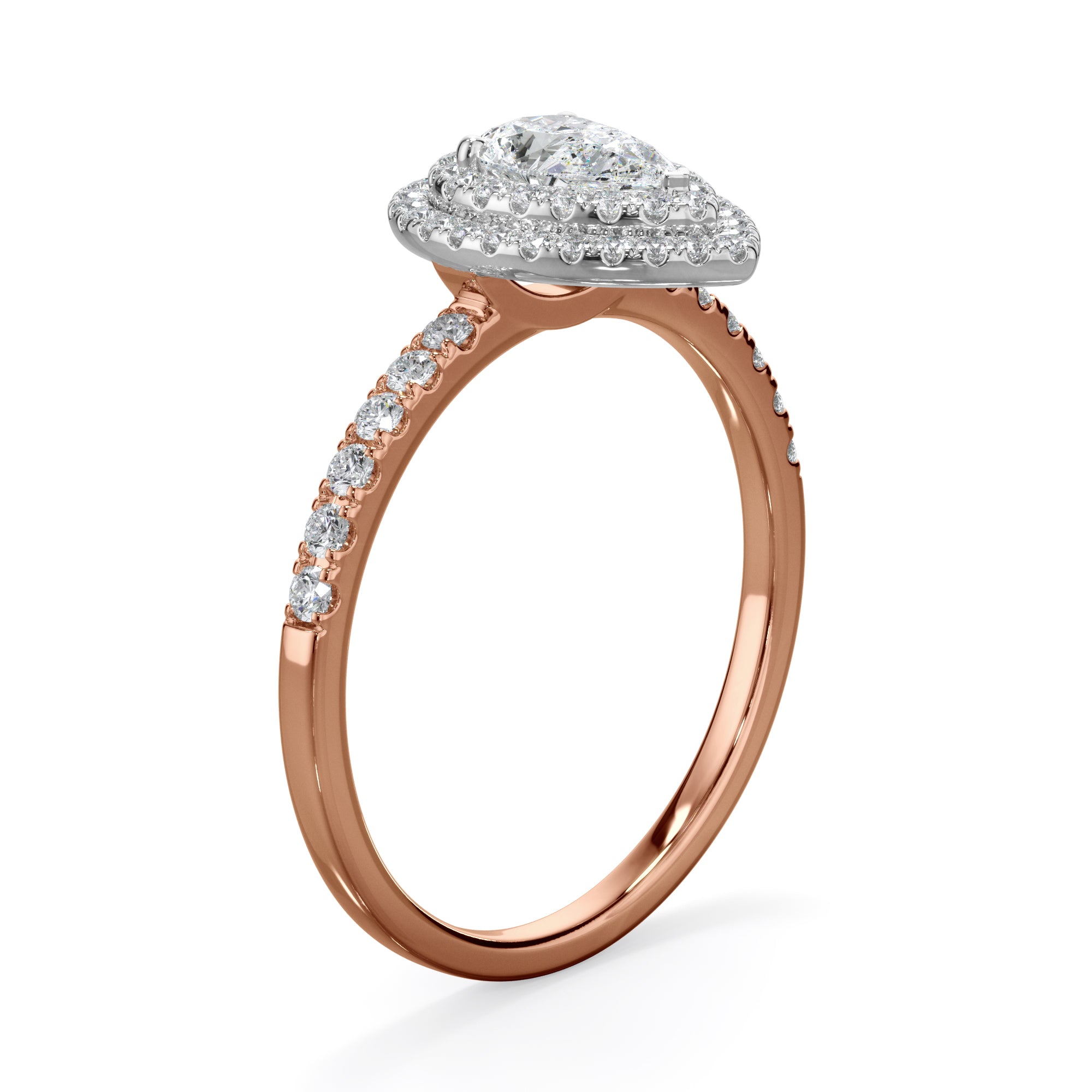 Tulip 18k Rose Gold Doube Halo Pear Cut LAB Grown Bloom Diamond Ring