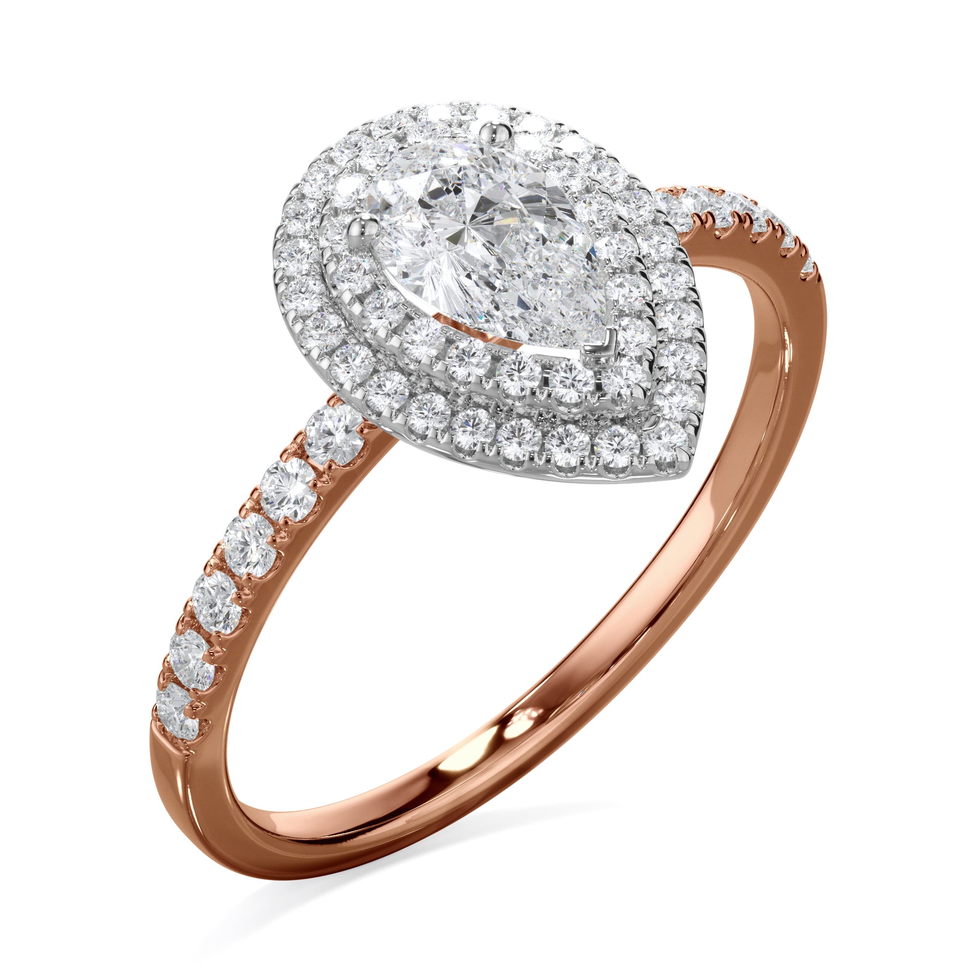 Tulip 18k Rose Gold Doube Halo Pear Cut LAB Grown Bloom Diamond Ring