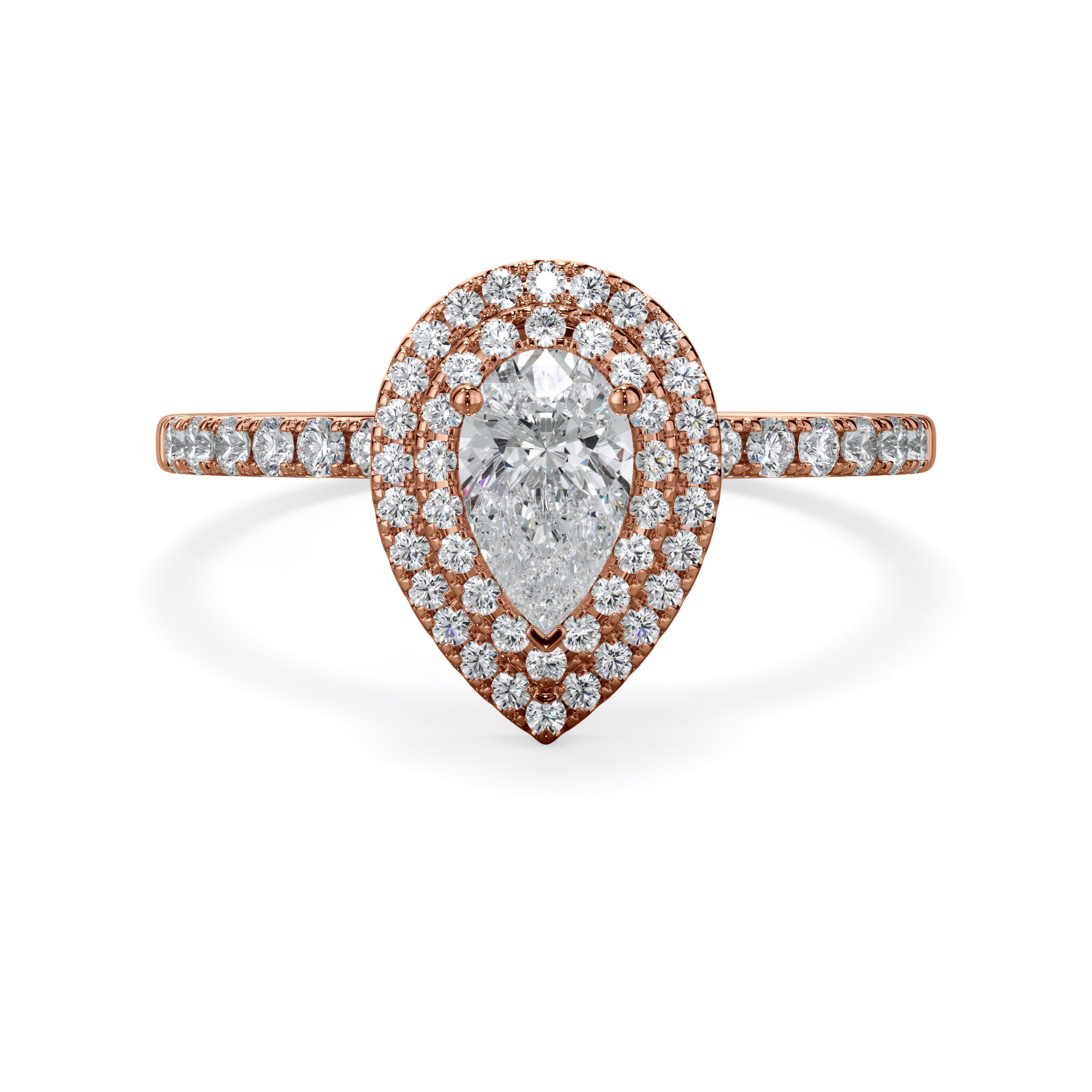 Tulip 18k Rose Gold Doube Halo Pear Cut LAB Grown Bloom Diamond Ring