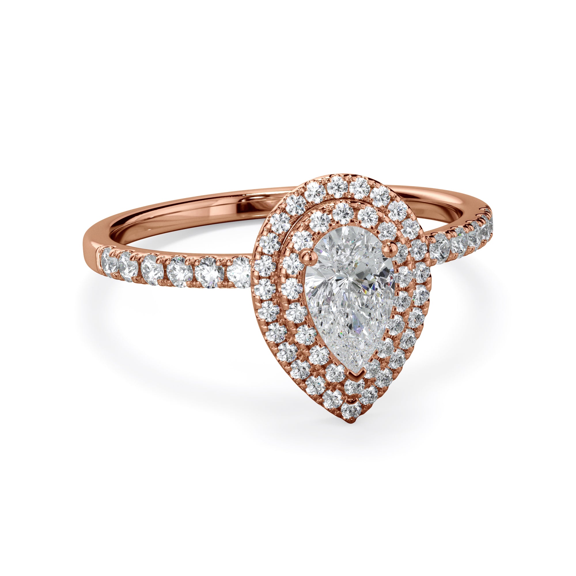 Tulip 18k Rose Gold Doube Halo Pear Cut LAB Grown Bloom Diamond Ring