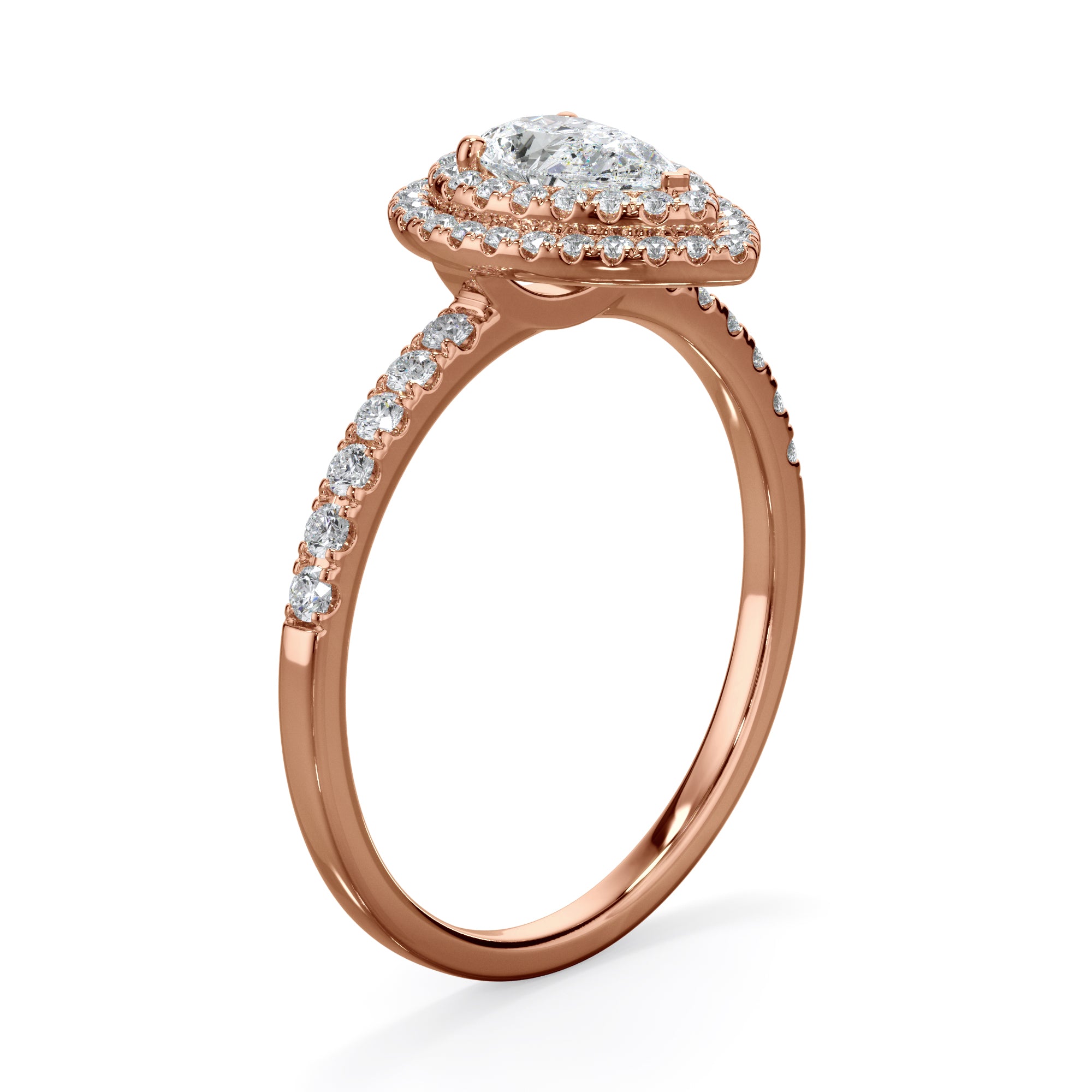 Tulip 18k Rose Gold Doube Halo Pear Cut LAB Grown Bloom Diamond Ring