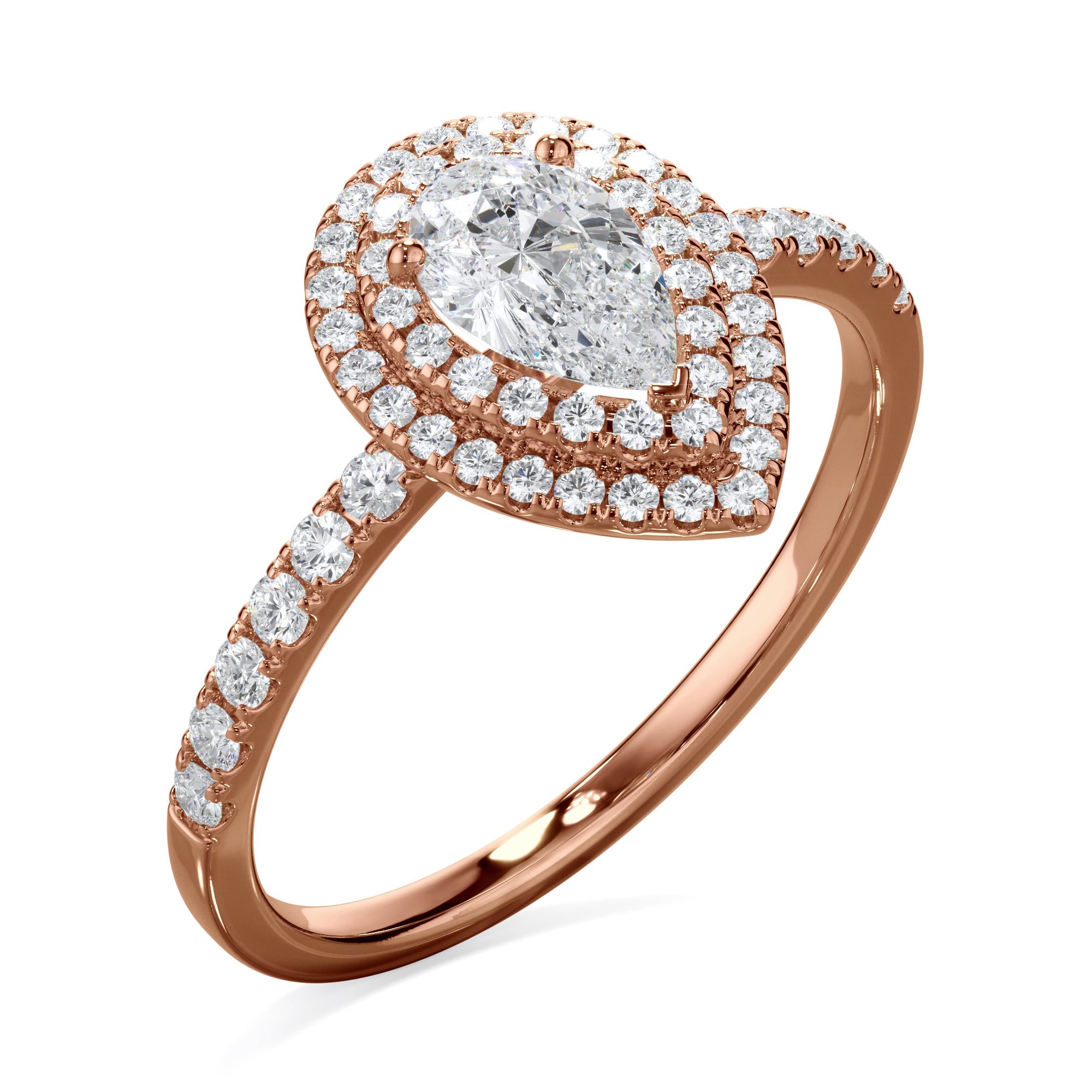 Tulip 18k Rose Gold Doube Halo Pear Cut LAB Grown Bloom Diamond Ring
