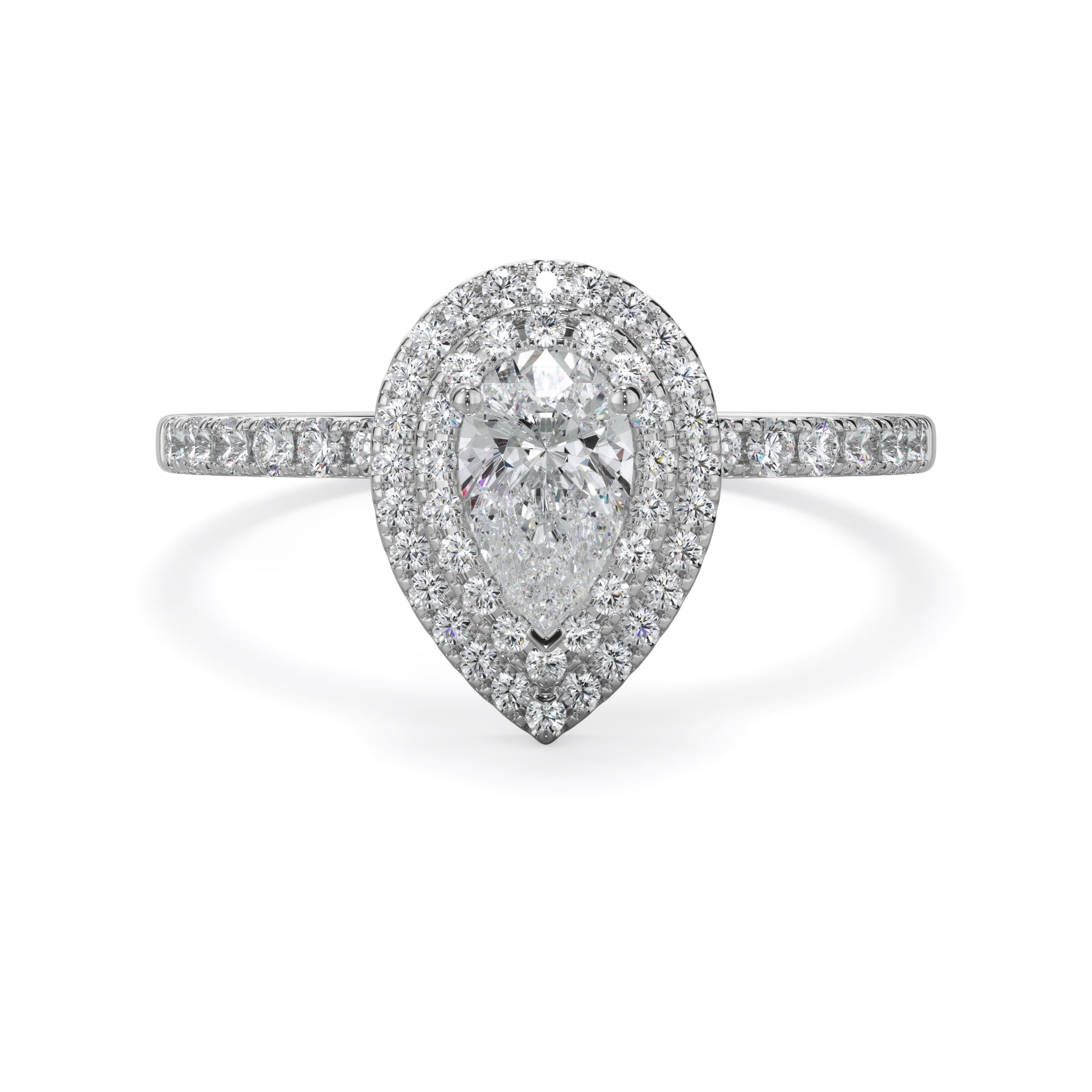 Tulip Platinum Double Halo Pear Cut LAB Grown Bloom Diamond Ring