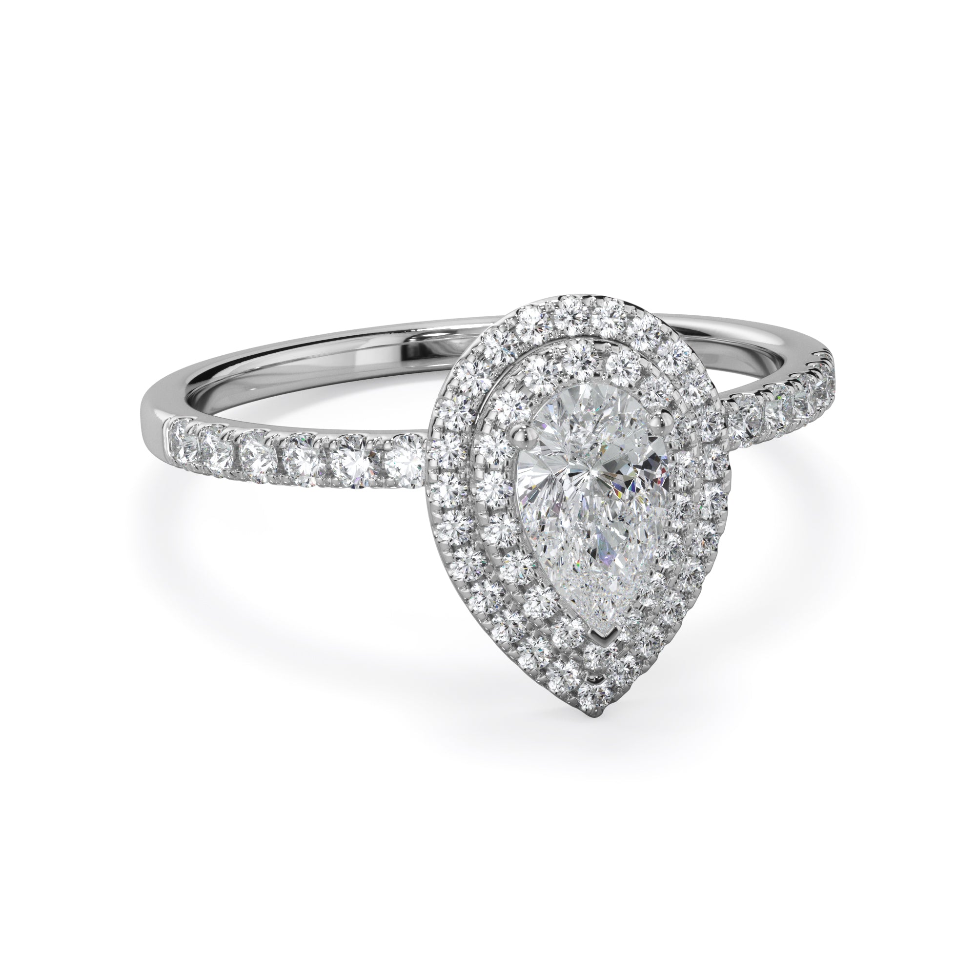 Tulip Platinum Double Halo Pear Cut LAB Grown Bloom Diamond Ring