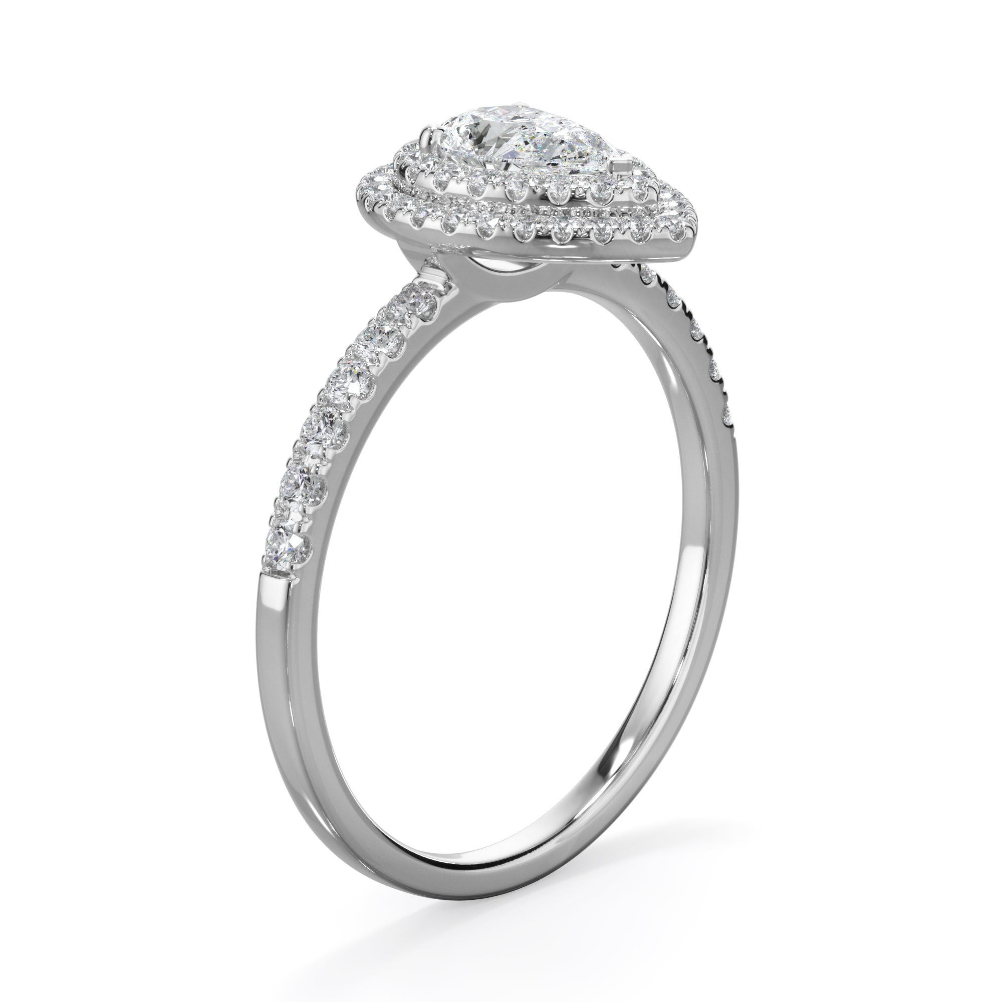 Tulip Platinum Double Halo Pear Cut LAB Grown Bloom Diamond Ring