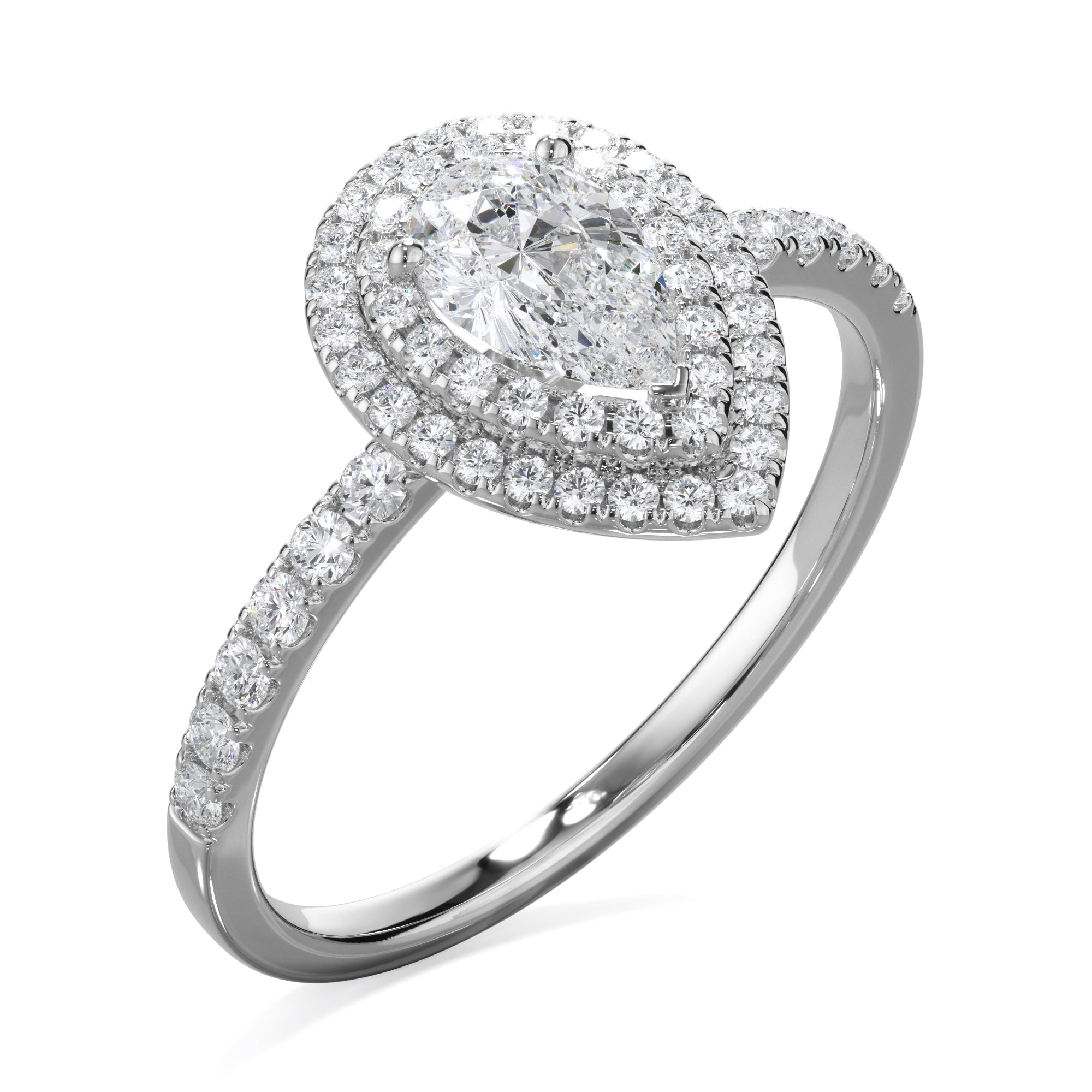 Tulip Platinum Double Halo Pear Cut LAB Grown Bloom Diamond Ring
