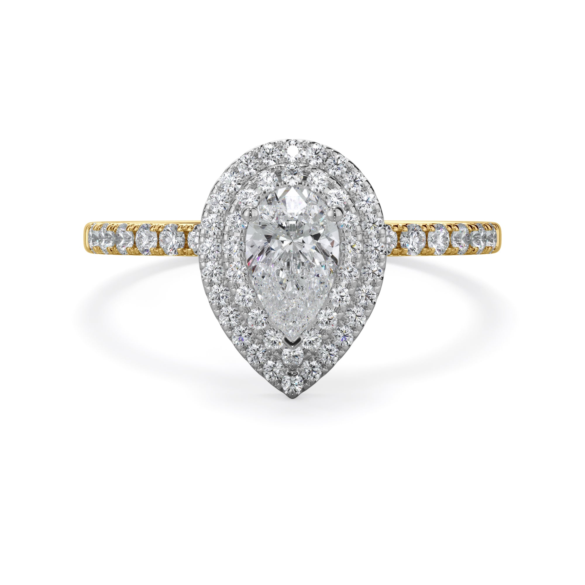 Tulip 18k Yellow Gold Double Halo Pear Cut LAB Grown Bloom Diamond Ring