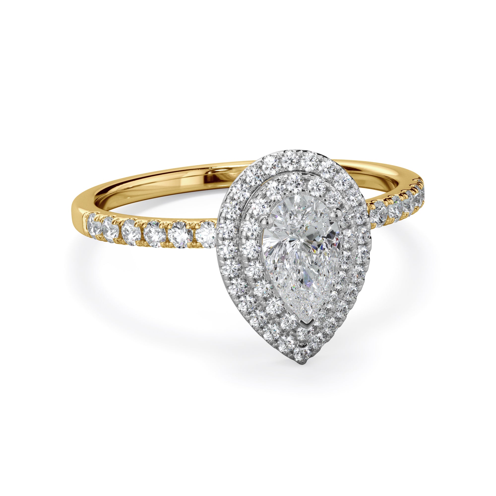 Tulip 18k Yellow Gold Double Halo Pear Cut LAB Grown Bloom Diamond Ring