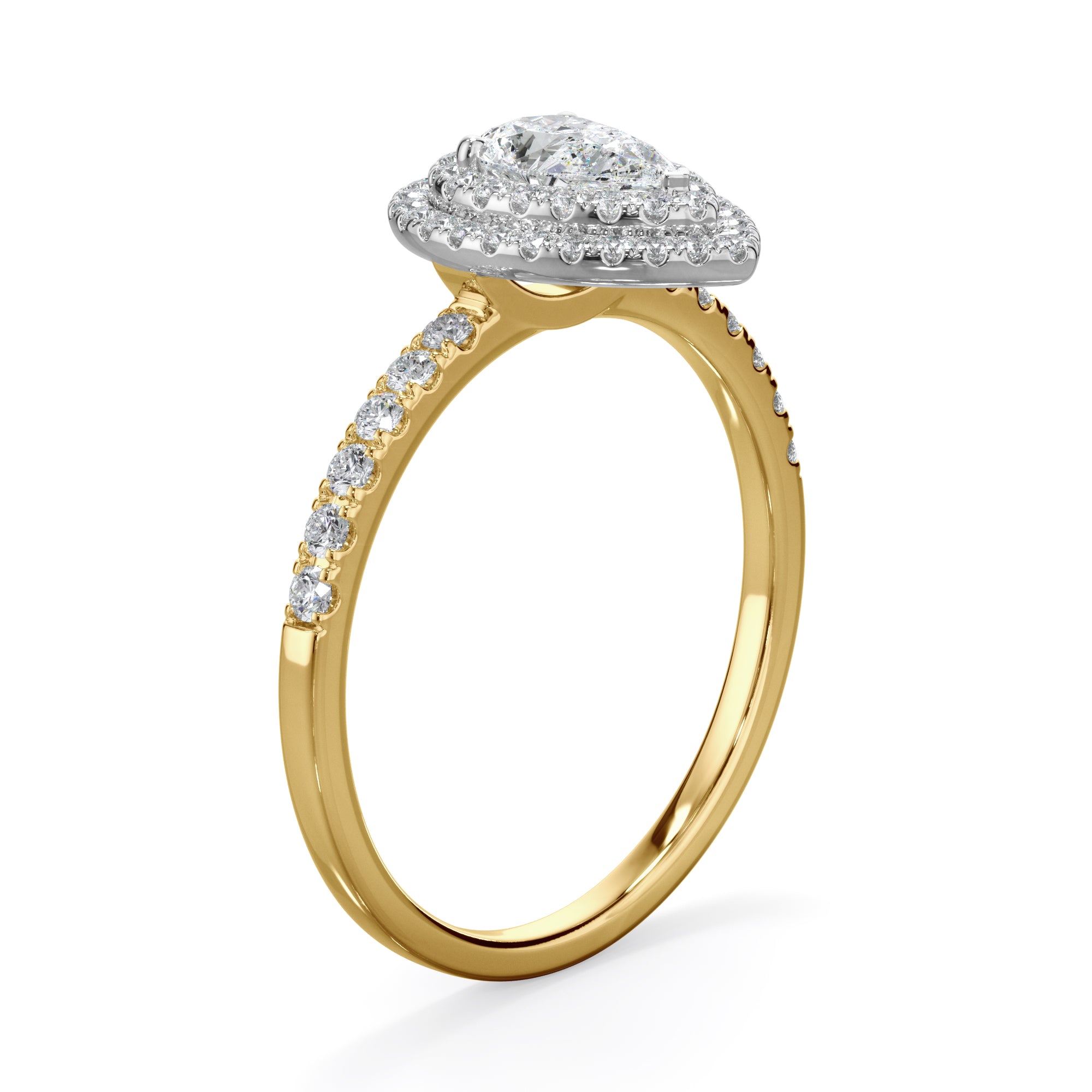 Tulip 18k Yellow Gold Double Halo Pear Cut LAB Grown Bloom Diamond Ring