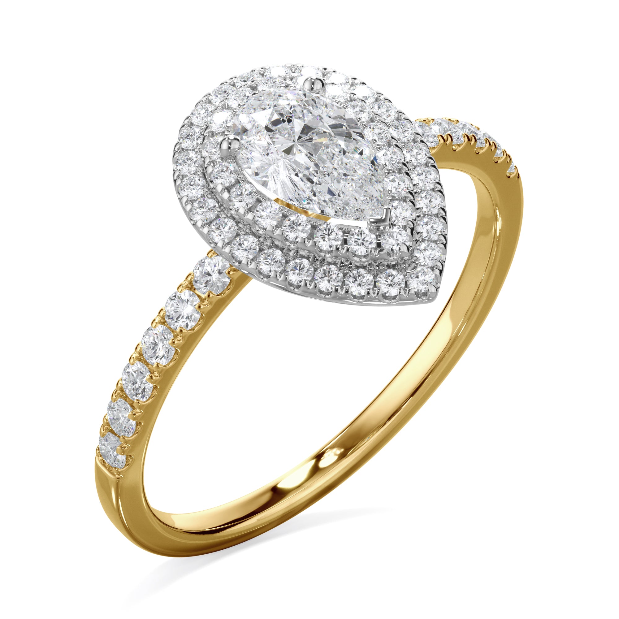 Tulip 18k Yellow Gold Double Halo Pear Cut LAB Grown Bloom Diamond Ring