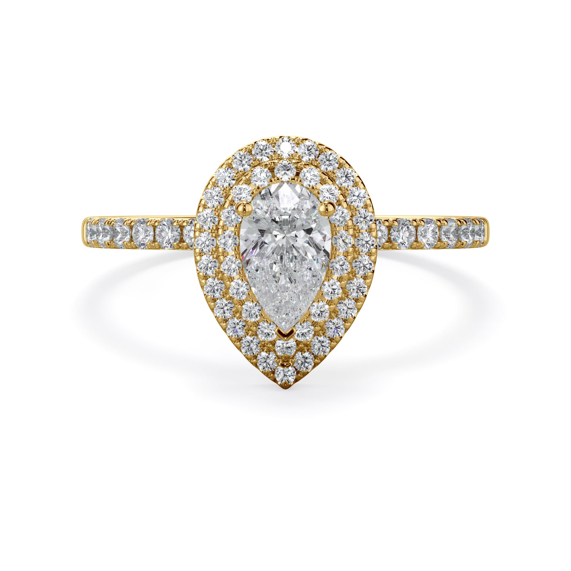 Tulip 18k Yellow Gold Double Halo Pear Cut LAB Grown Bloom Diamond Ring