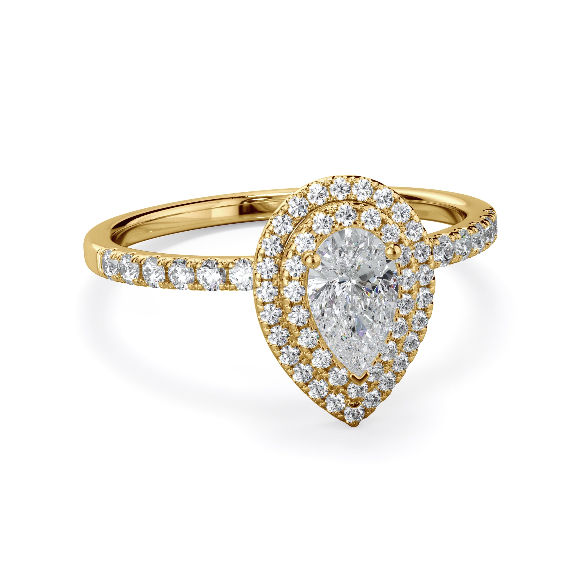 Tulip 18k Yellow Gold Double Halo Pear Cut LAB Grown Bloom Diamond Ring