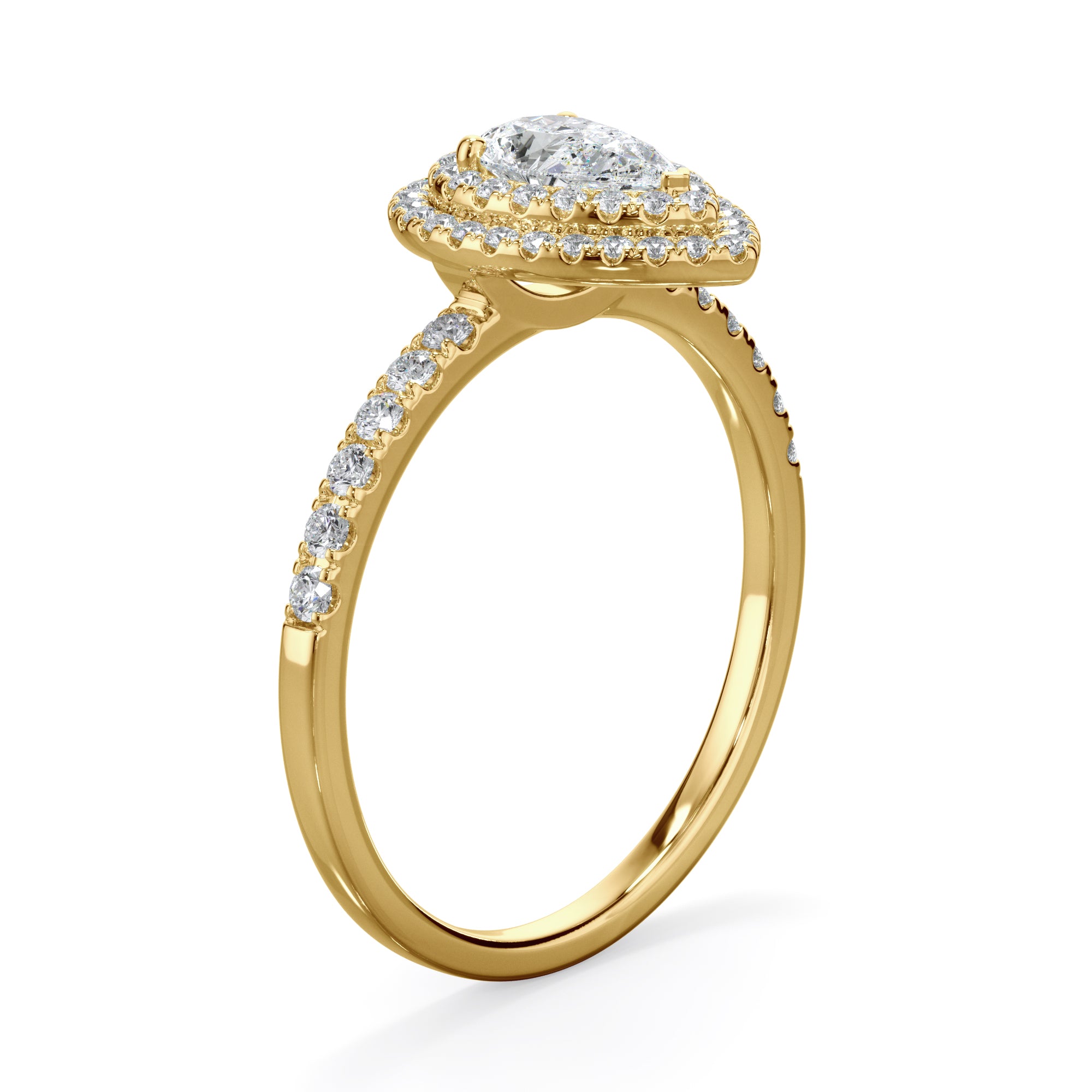 Tulip 18k Yellow Gold Double Halo Pear Cut LAB Grown Bloom Diamond Ring