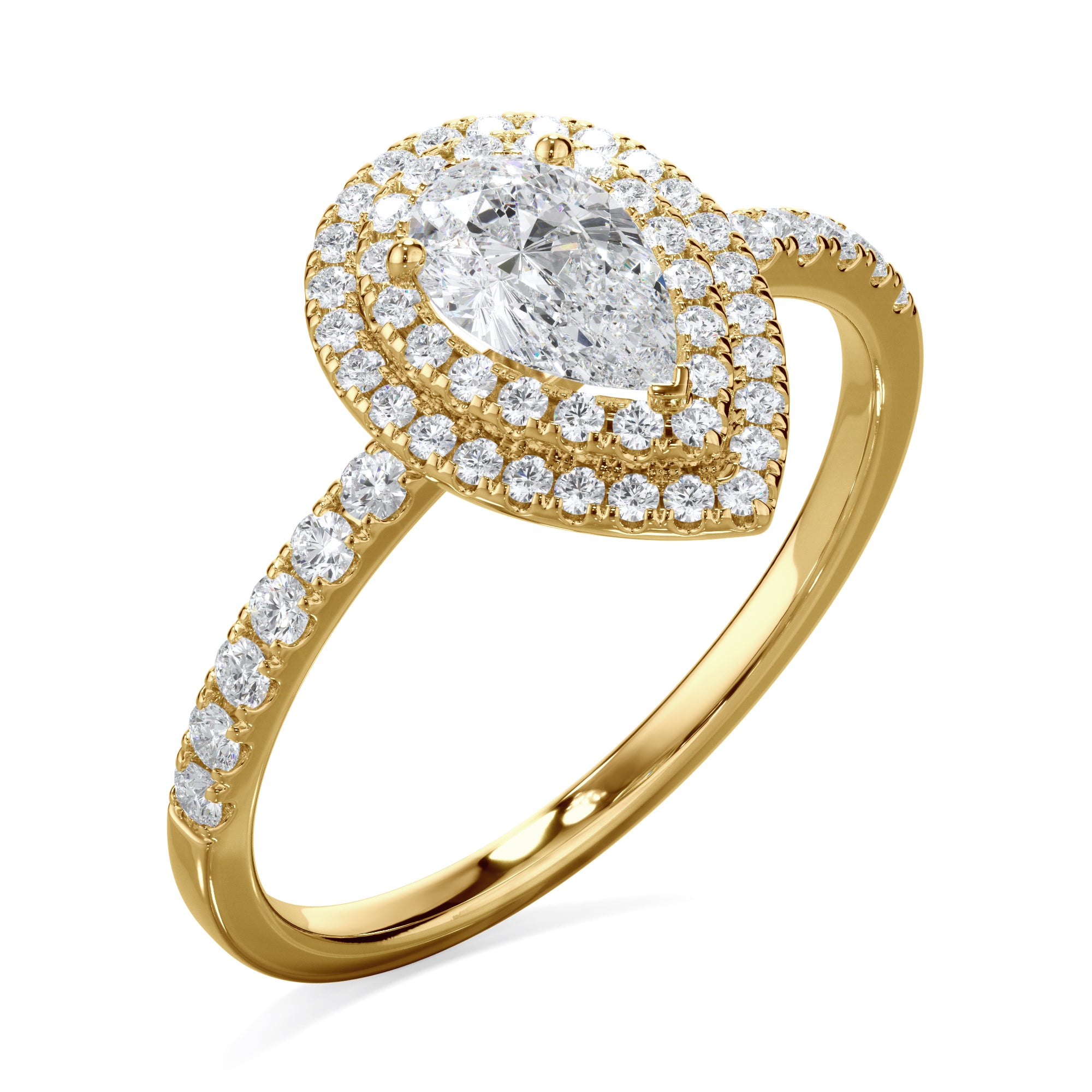 Tulip 18k Yellow Gold Double Halo Pear Cut LAB Grown Bloom Diamond Ring