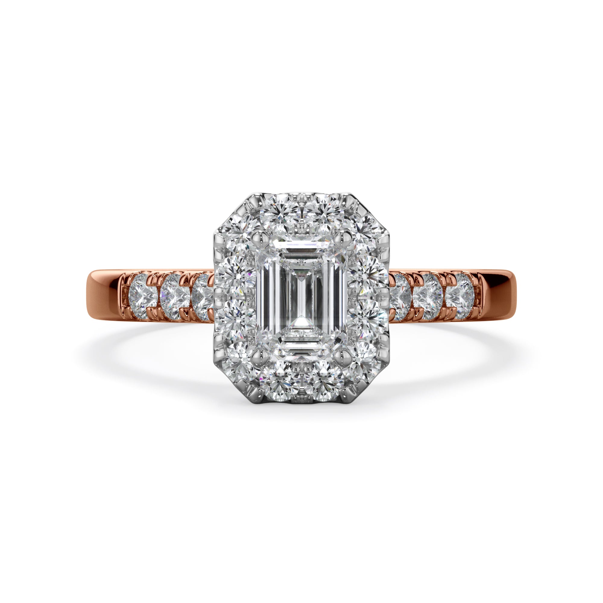 Azalea 18k Rose Gold Radiant Cut Halo LAB Grown Bloom Diamond Ring TDW 1.01ct
