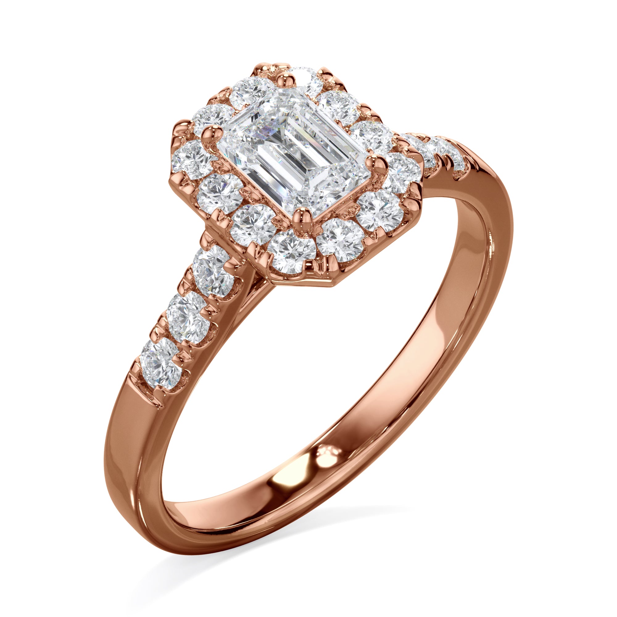 Azalea 18k Rose Gold Radiant Cut Halo LAB Grown Bloom Diamond Ring TDW 1.01ct