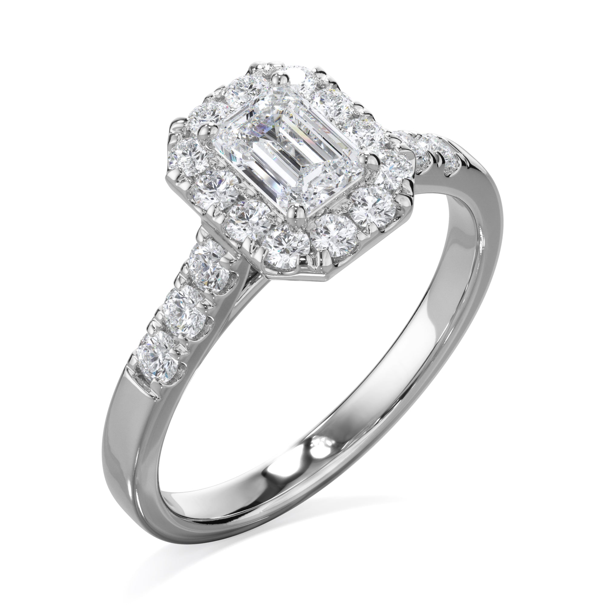 Azalea Platinum Radiant Cut Halo LAB Grown Bloom Diamond Ring TDW 1.0ct