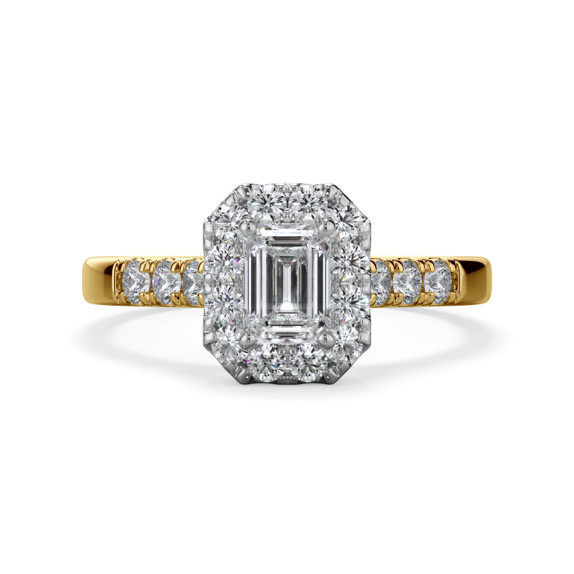 Azalea 18k Yellow Gold Radiant Cut Halo LAB Grown Bloom Diamond Ring TDW 1.01ct