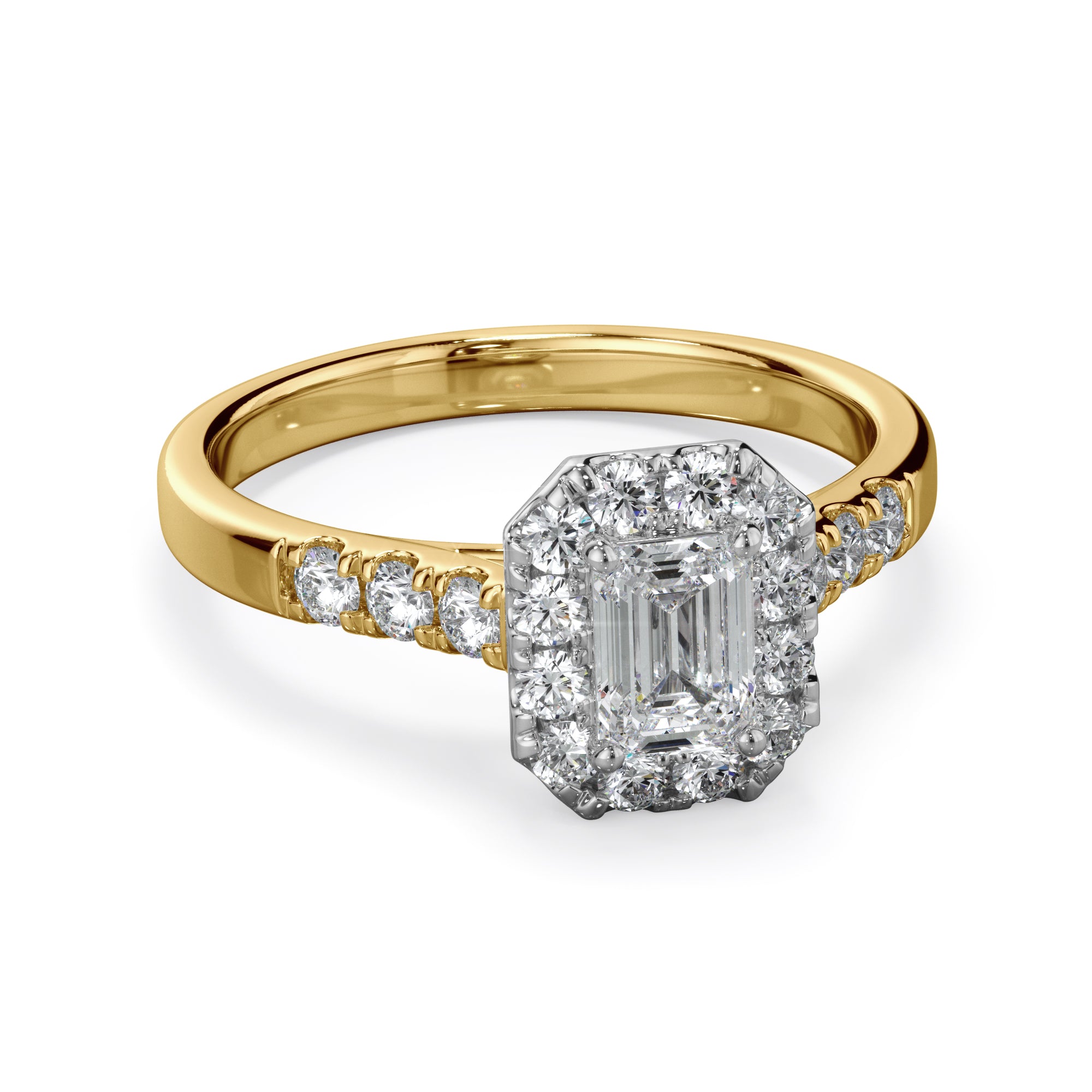 Azalea 18k Yellow Gold Radiant Cut Halo LAB Grown Bloom Diamond Ring TDW 1.01ct