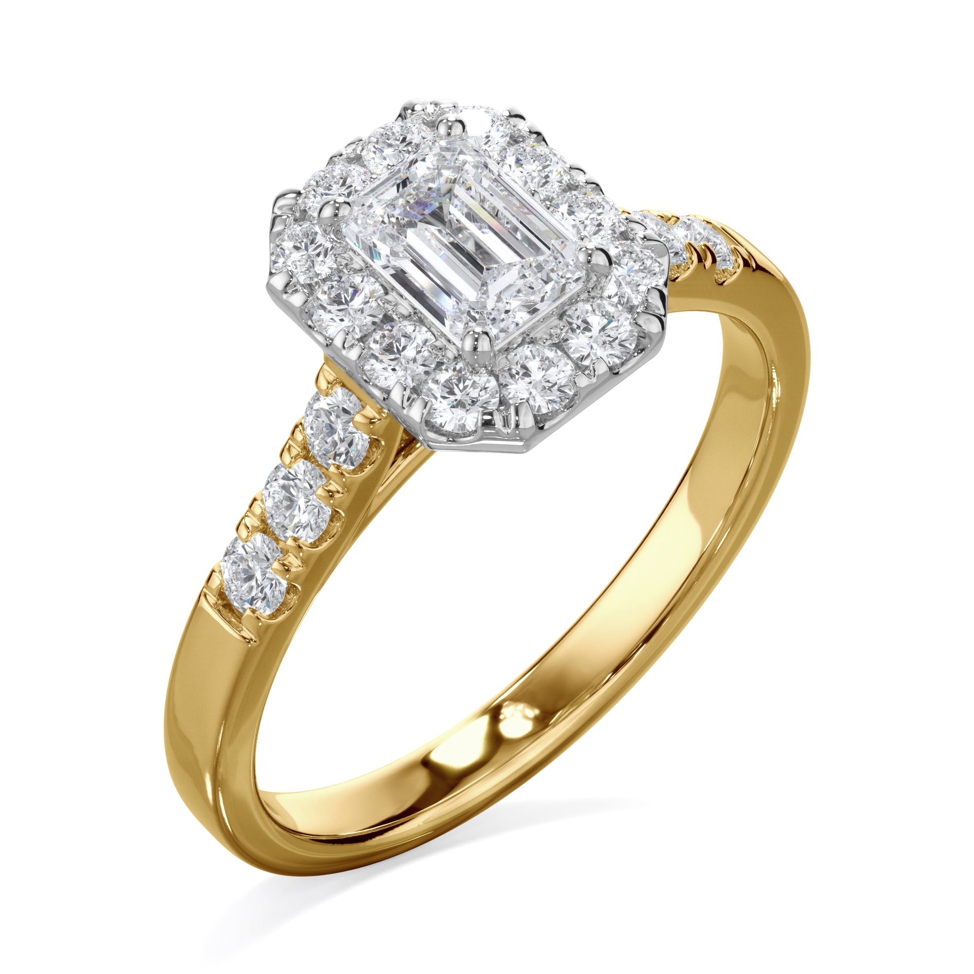 Azalea 18k Yellow Gold Radiant Cut Halo LAB Grown Bloom Diamond Ring TDW 1.01ct