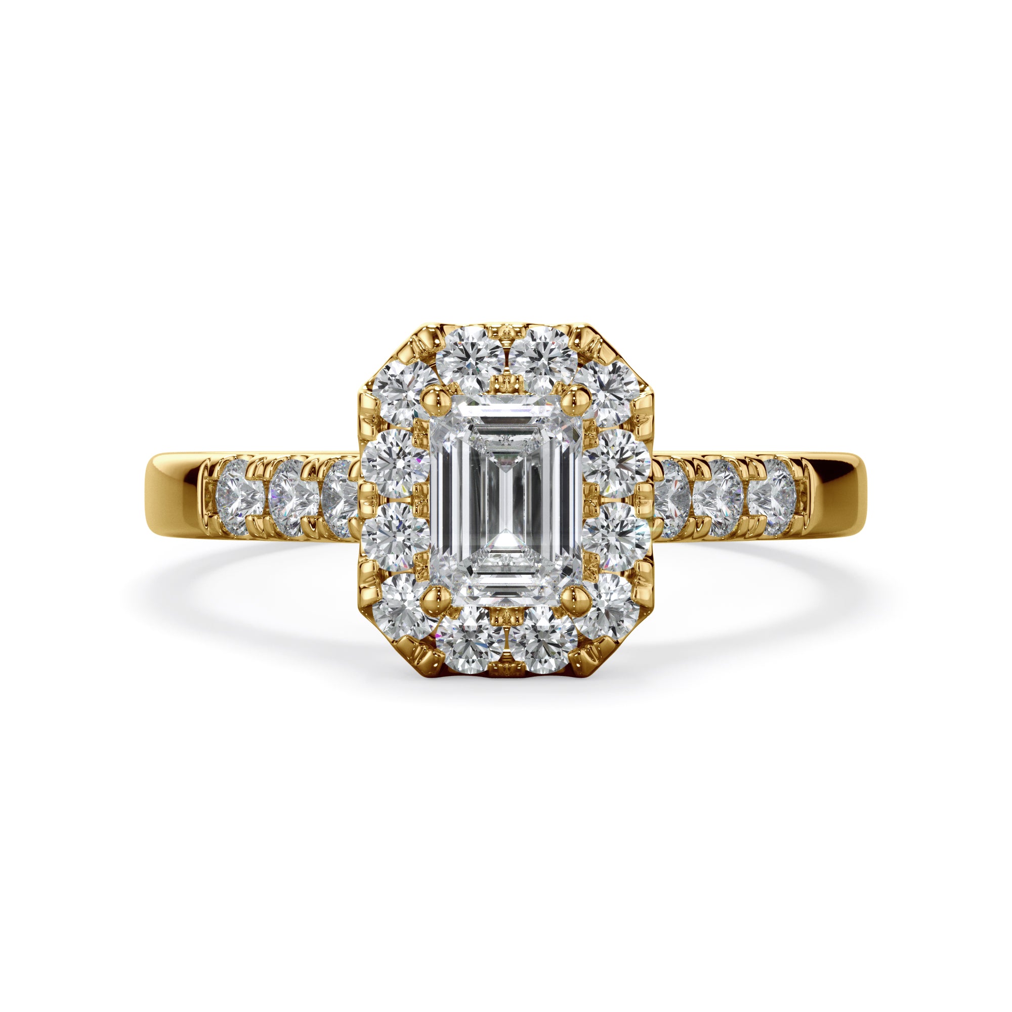 Azalea 18k Yellow Gold Radiant Cut Halo LAB Grown Bloom Diamond Ring TDW 1.01ct