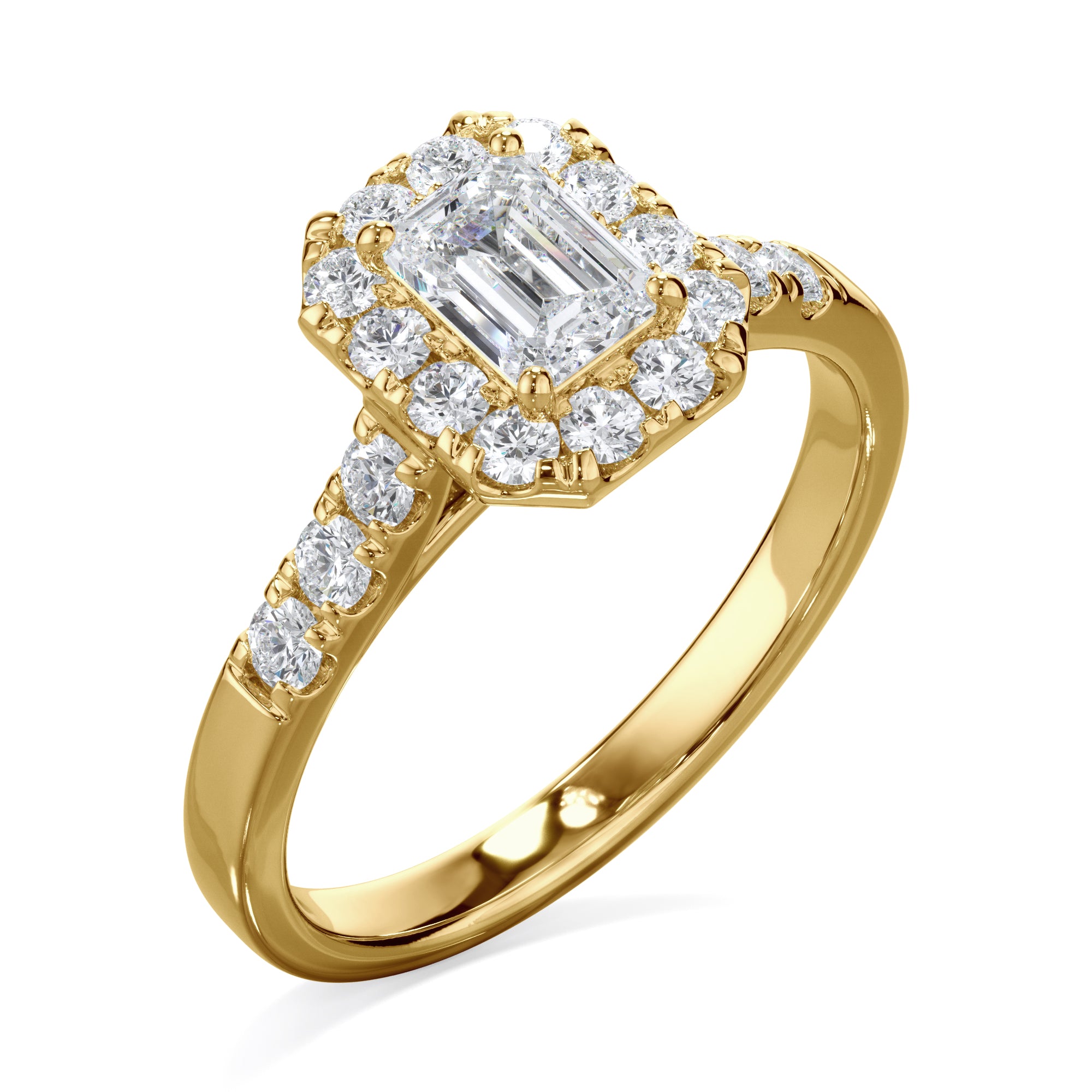 Azalea 18k Yellow Gold Radiant Cut Halo LAB Grown Bloom Diamond Ring TDW 1.01ct