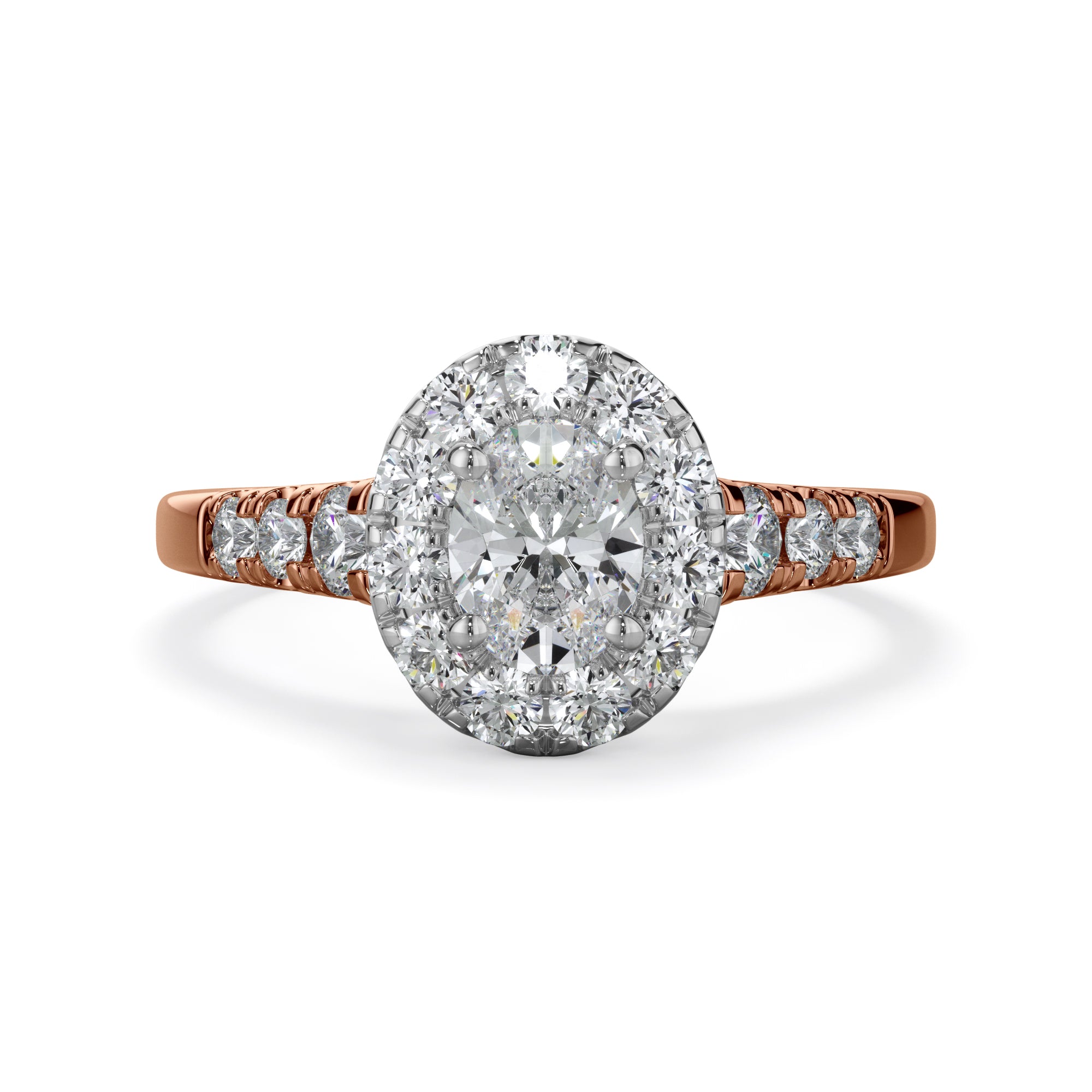 Daisy 18k Rose Gold 1.50ct Oval Halo LAB Grown Bloom Diamond Ring